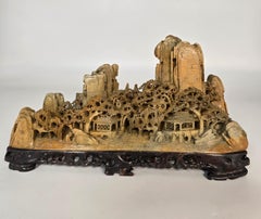 Chinese soapstone sculpture of an interesting landscape circa 1920