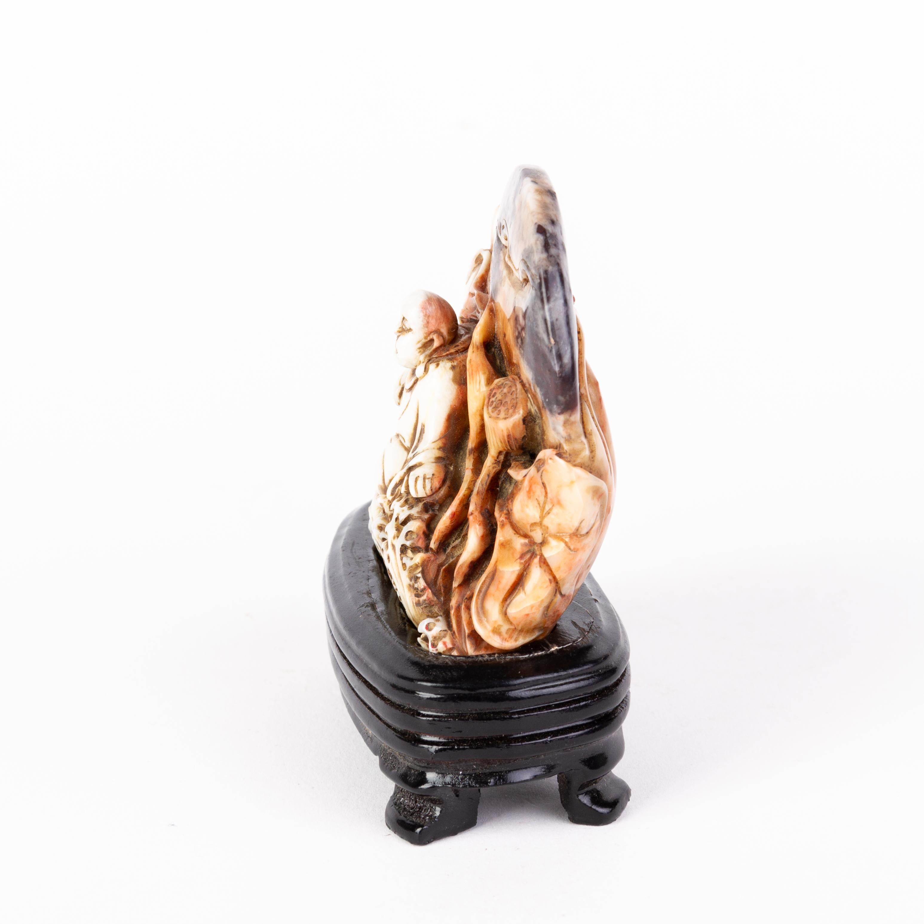 Chinese Soapstone Signed Buddha Buddhist Carving Sculpture 19th Century Qing In Good Condition For Sale In Nottingham, GB