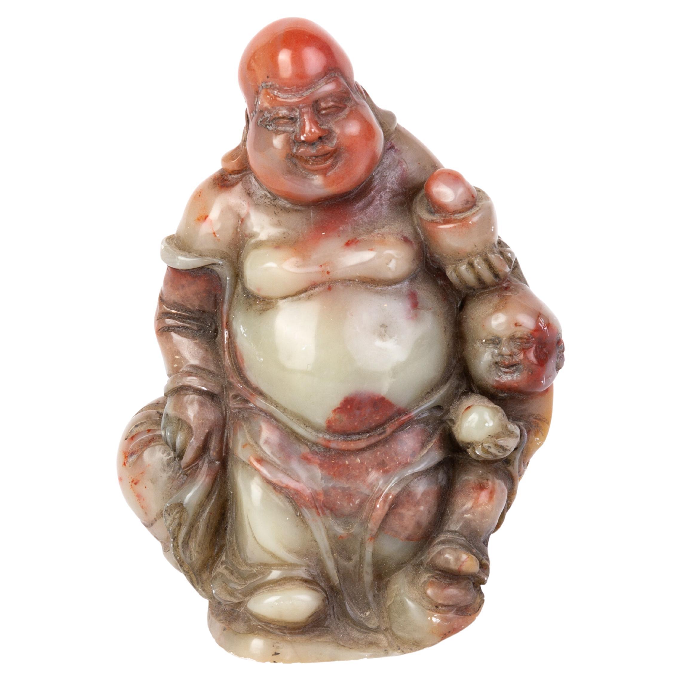 Chinese Soapstone Signed Buddha Carving Desk Seal Sculpture 19th Century Qing For Sale