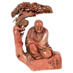 Chinese Soapstone Signed Buddhist Carving Desk Seal Sculpture 19th Century Qing