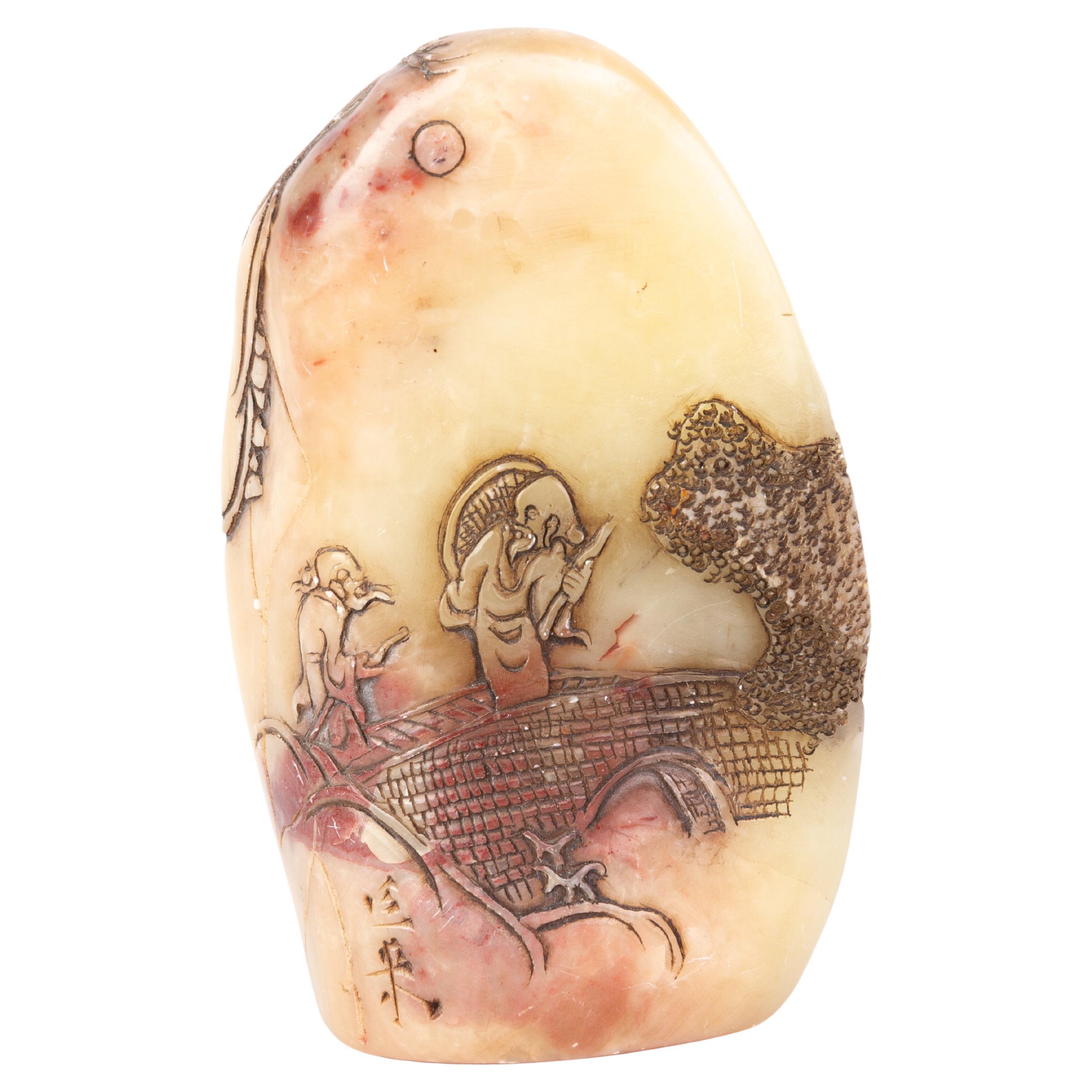 Chinese Soapstone Signed Buddhist Carving Desk Seal Sculpture 19th