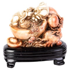 Used Chinese Soapstone Signed Carving Sculpture 19th Century Qing