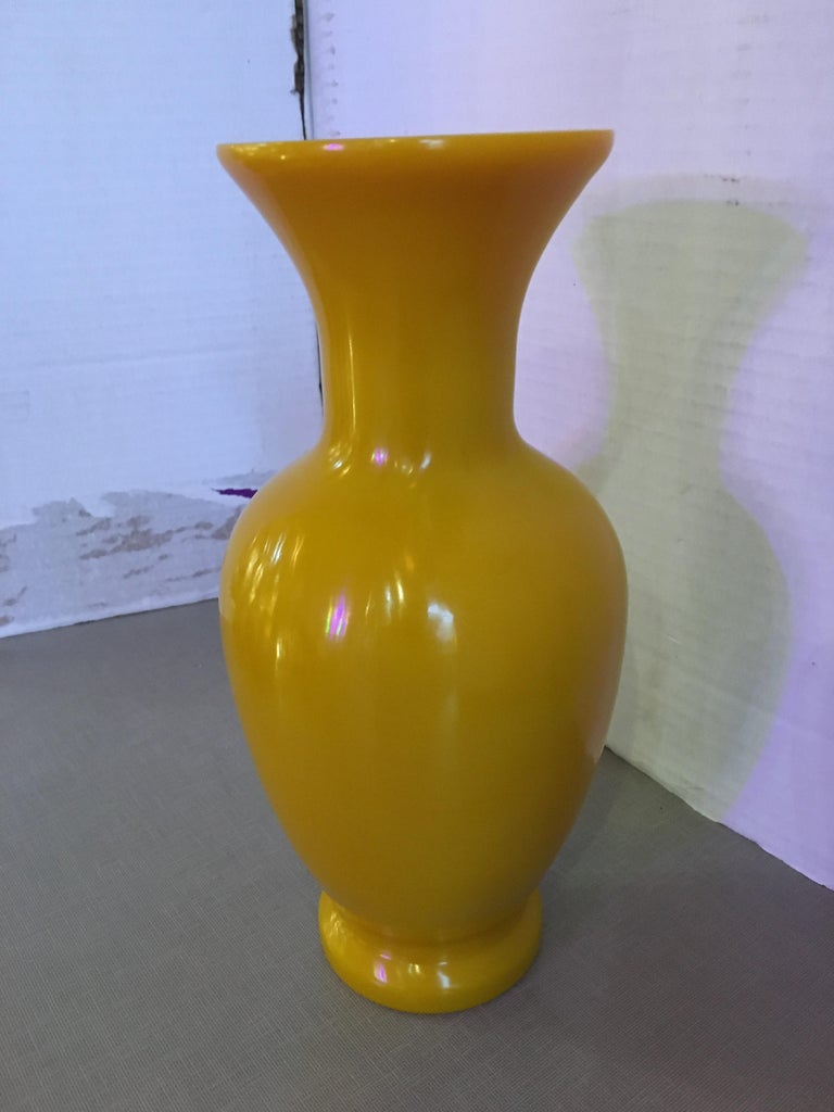Chinese Solid Yellow Peking Glass Vase For Sale 1