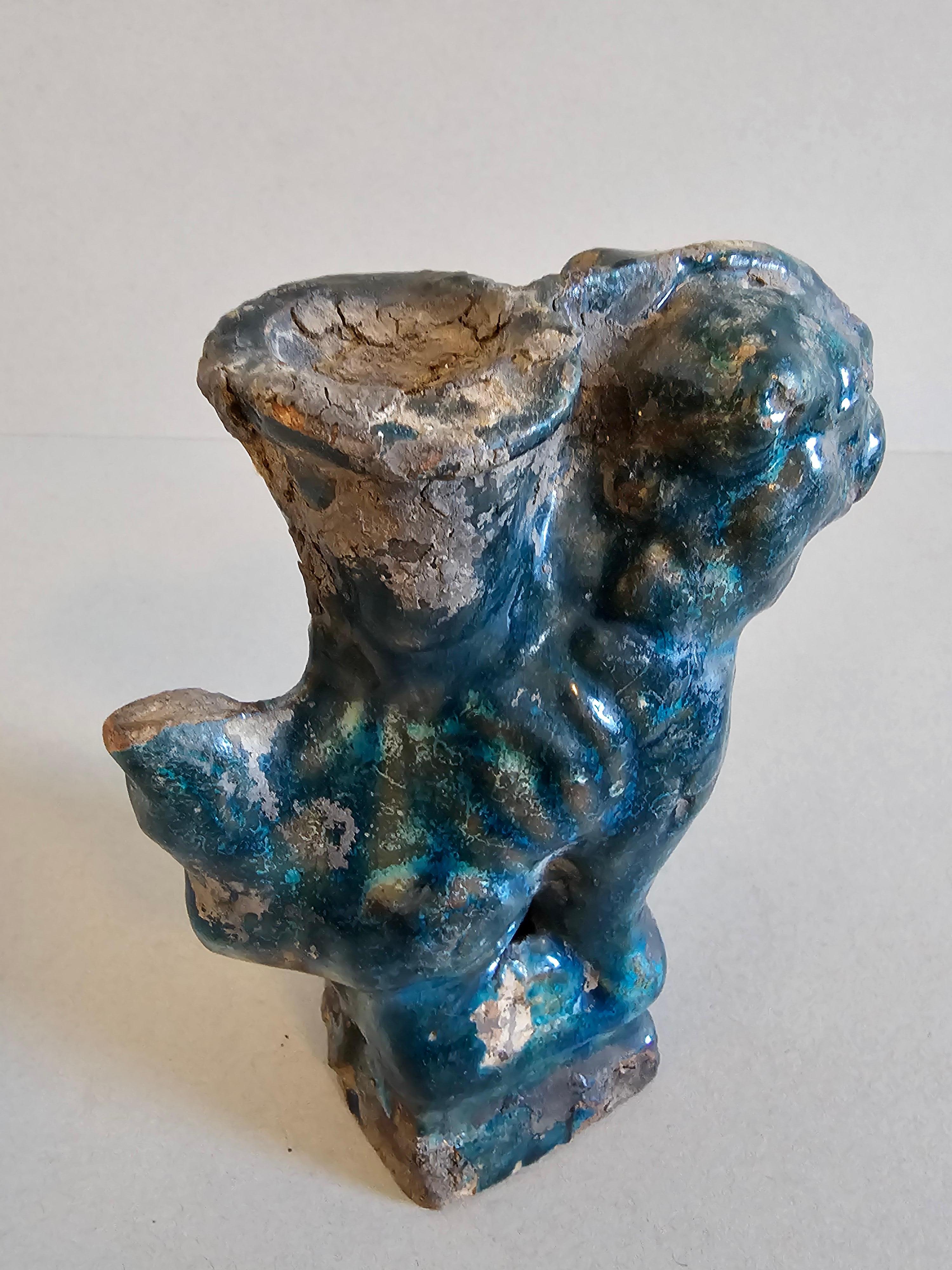 Chinese Song Dynasty Blue Glazed Foo Dog Lion Incense Burner Figure  For Sale 3
