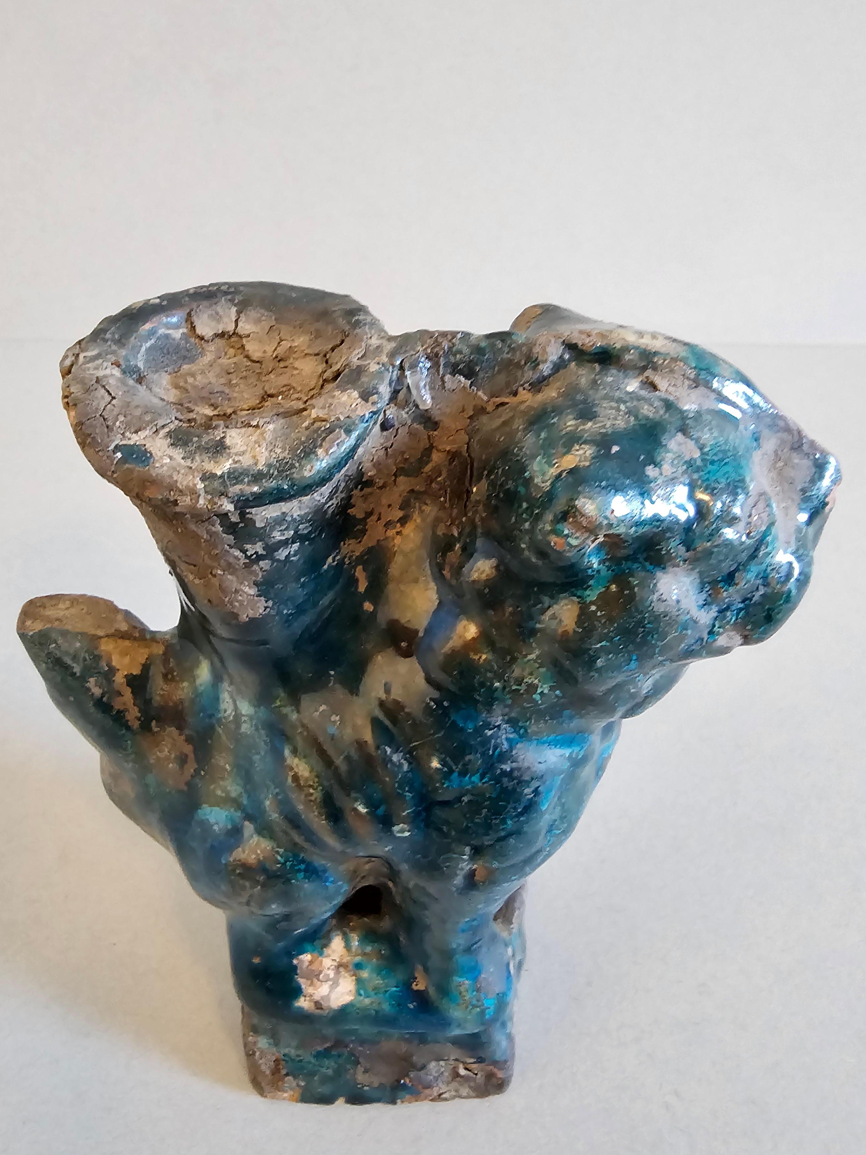 Chinese Song Dynasty Blue Glazed Foo Dog Lion Incense Burner Figure  For Sale 4