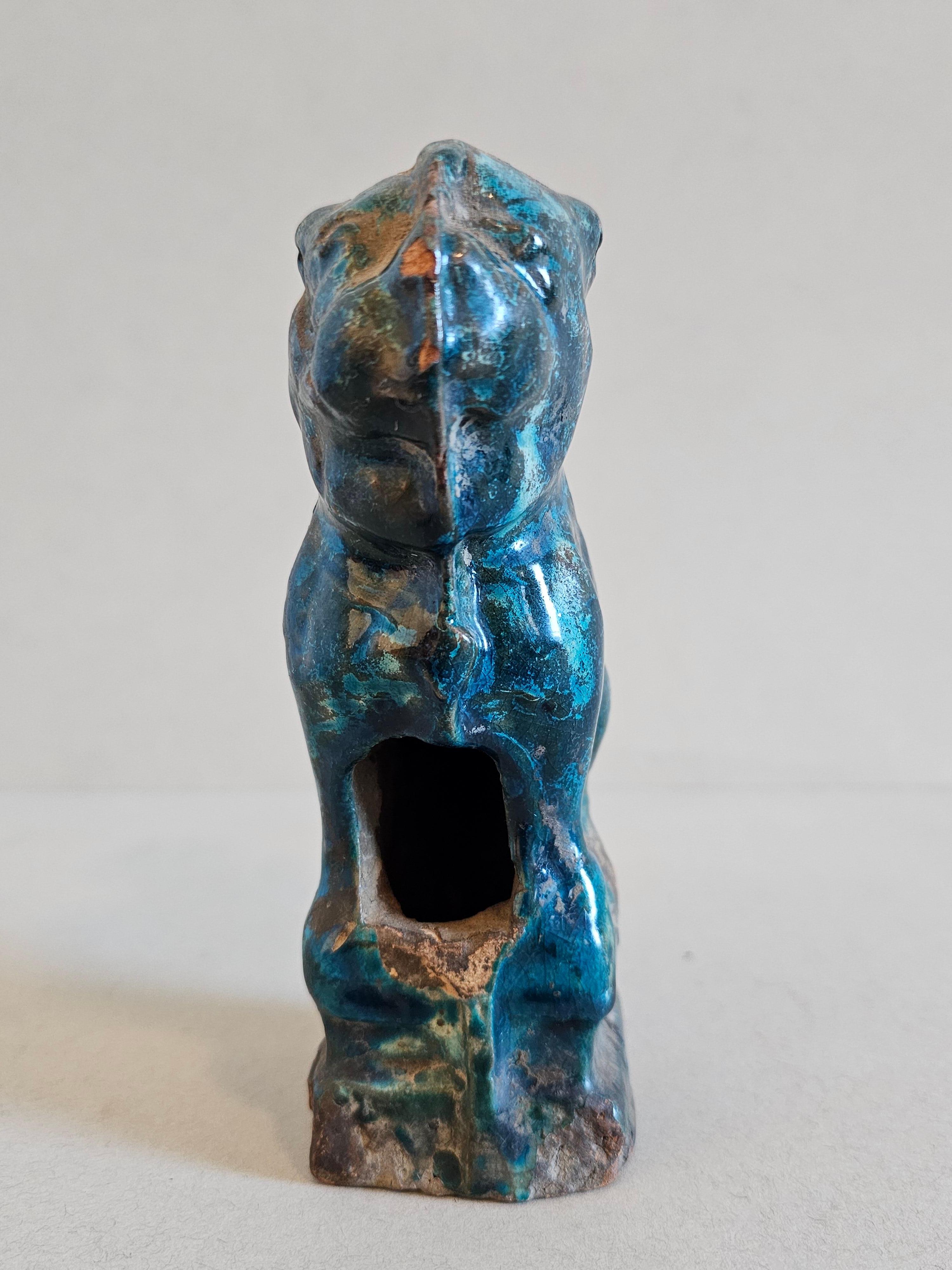 Chinese Song Dynasty Blue Glazed Foo Dog Lion Incense Burner Figure  For Sale 5