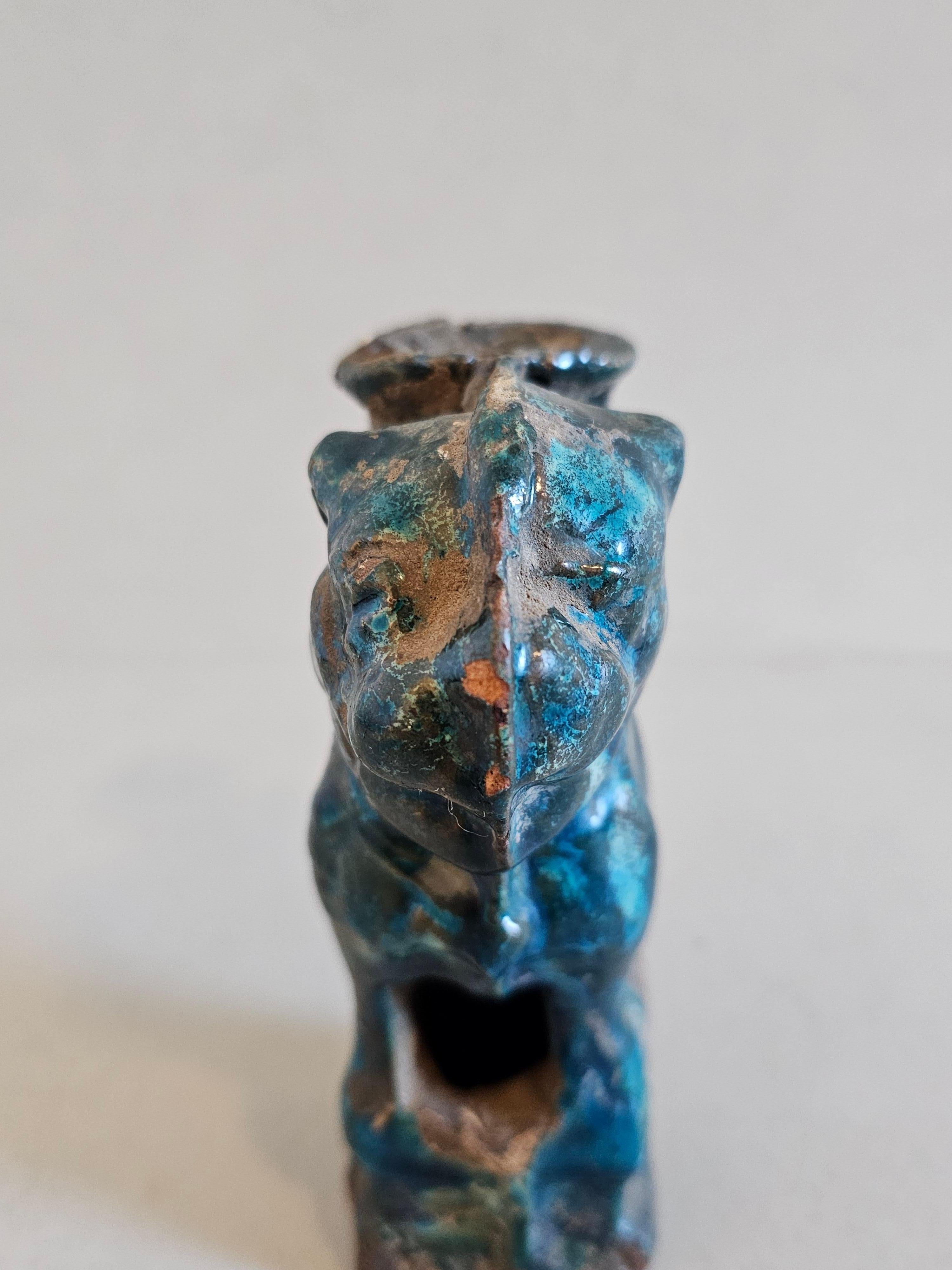 Chinese Song Dynasty Blue Glazed Foo Dog Lion Incense Burner Figure  For Sale 6