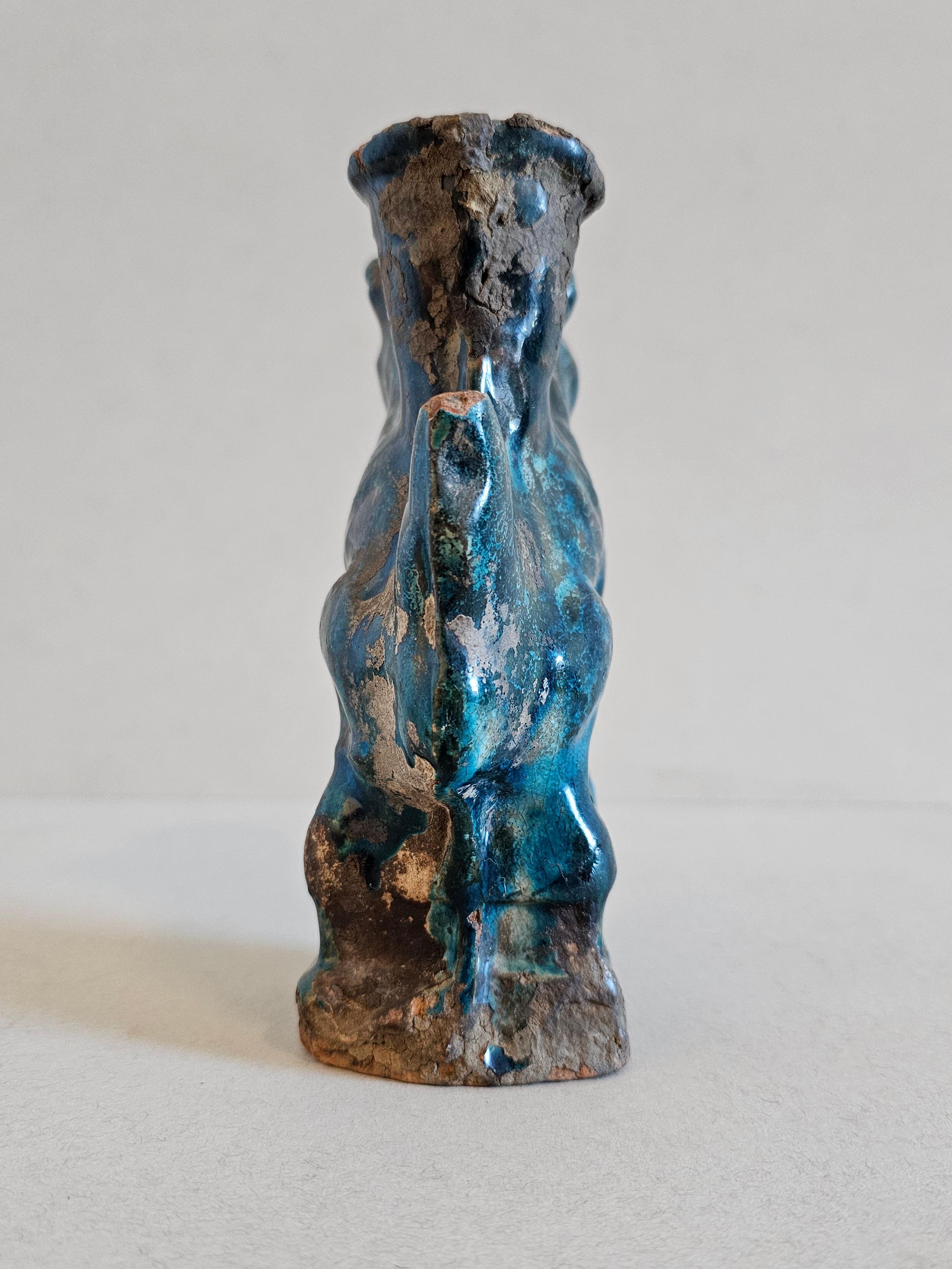 Chinese Song Dynasty Blue Glazed Foo Dog Lion Incense Burner Figure  For Sale 9