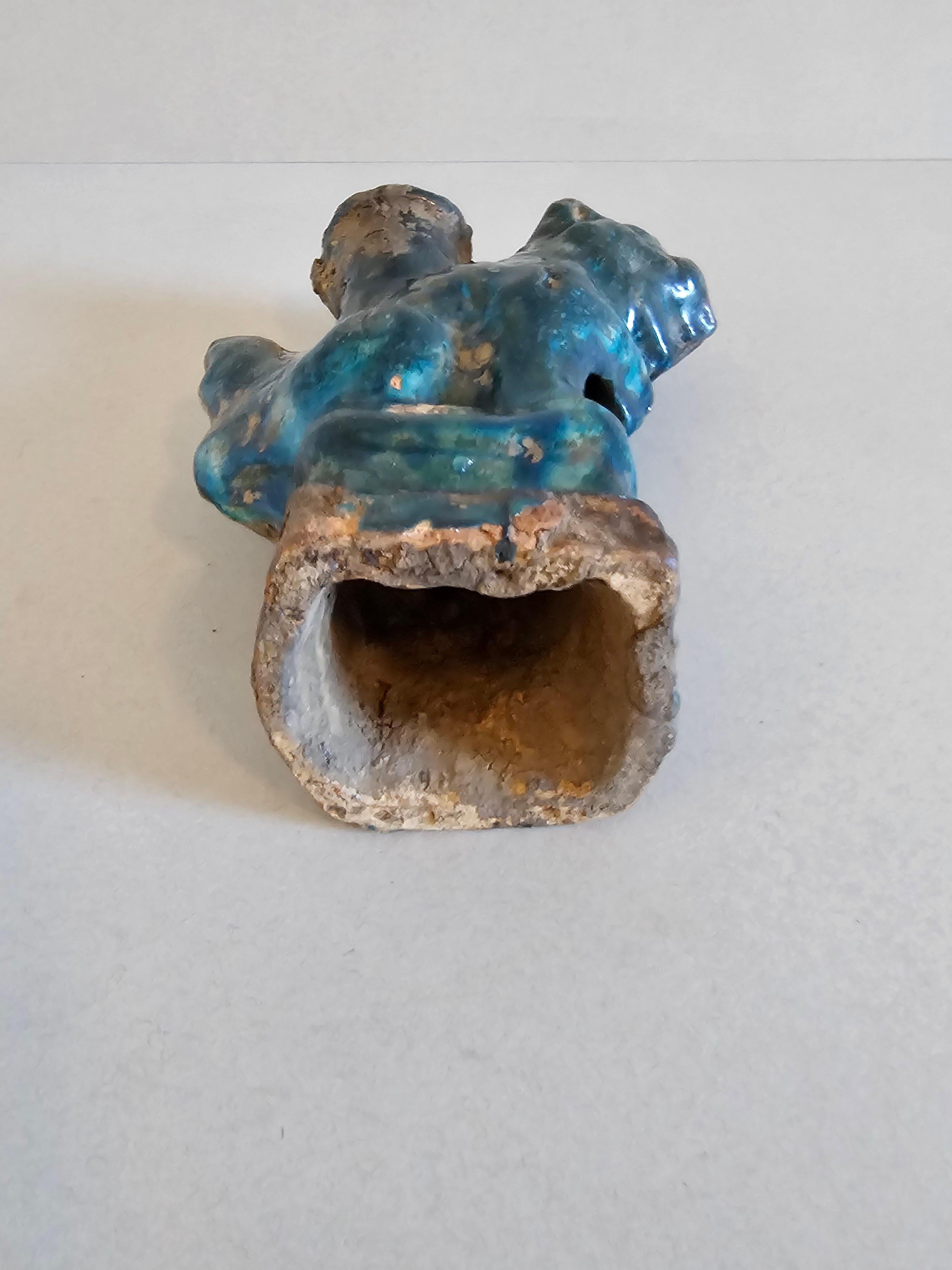 Chinese Song Dynasty Blue Glazed Foo Dog Lion Incense Burner Figure For Sale 11