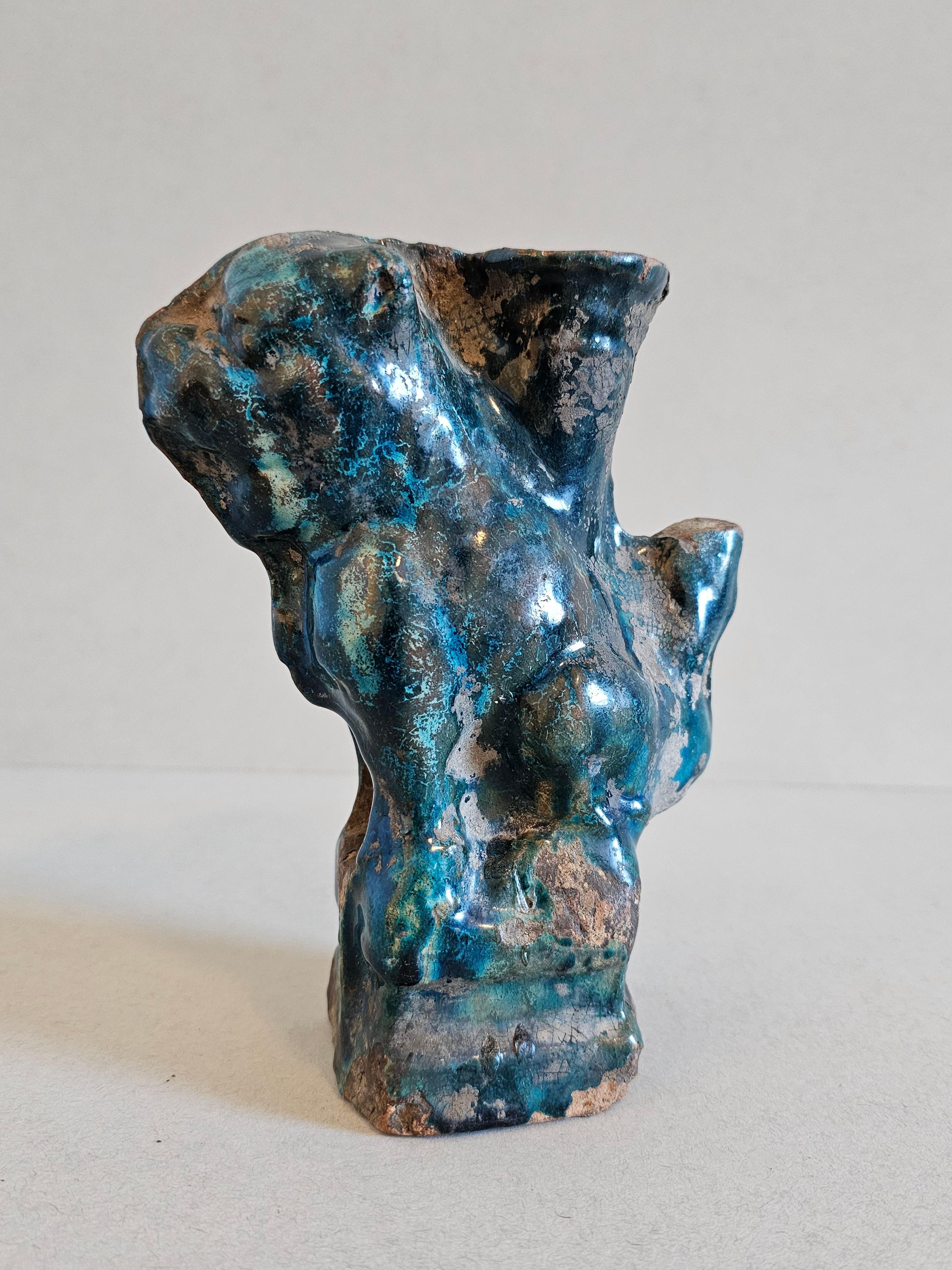 Chinese Song Dynasty Blue Glazed Foo Dog Lion Incense Burner Figure In Fair Condition For Sale In Forney, TX