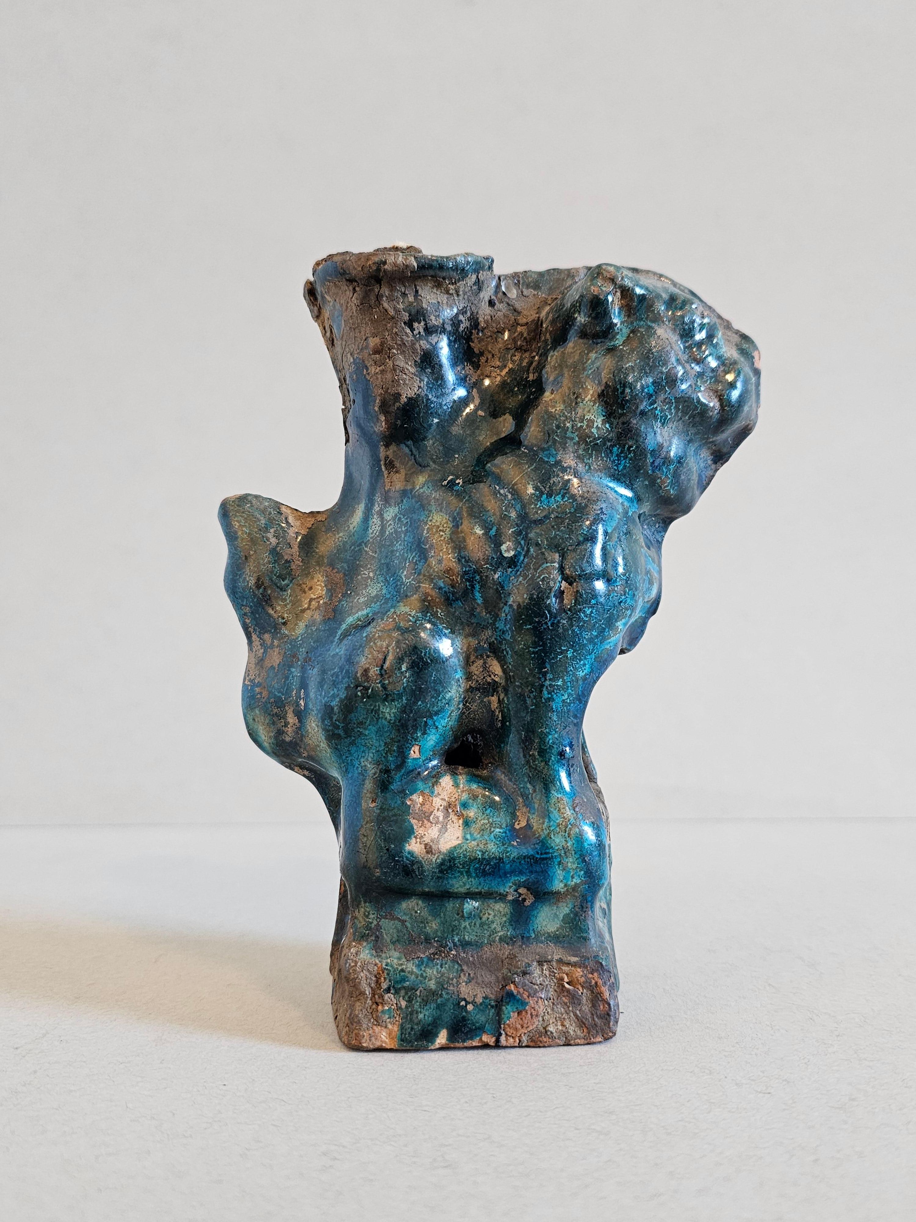 18th Century and Earlier Chinese Song Dynasty Blue Glazed Foo Dog Lion Incense Burner Figure For Sale