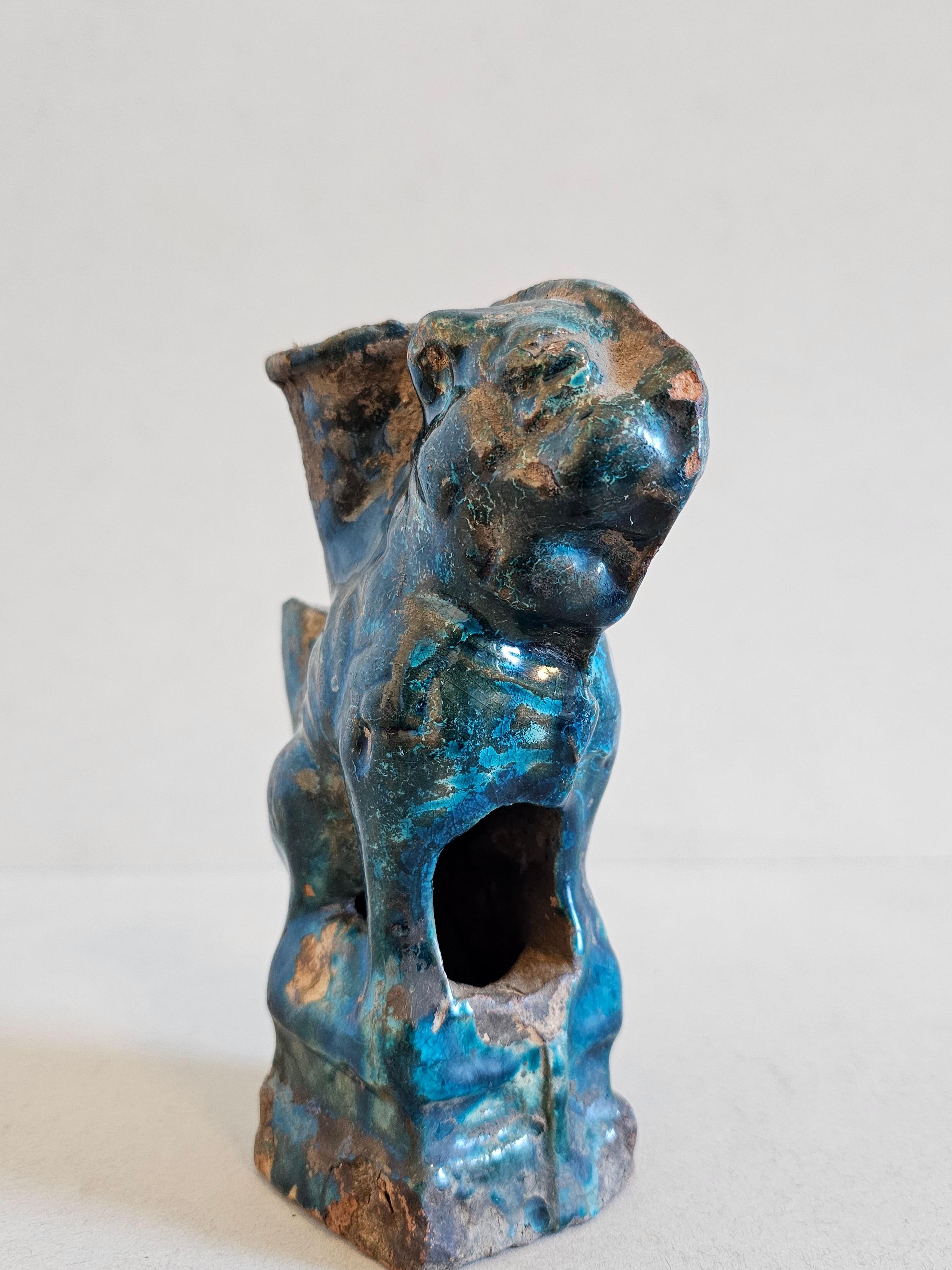 Chinese Song Dynasty Blue Glazed Foo Dog Lion Incense Burner Figure  For Sale 2