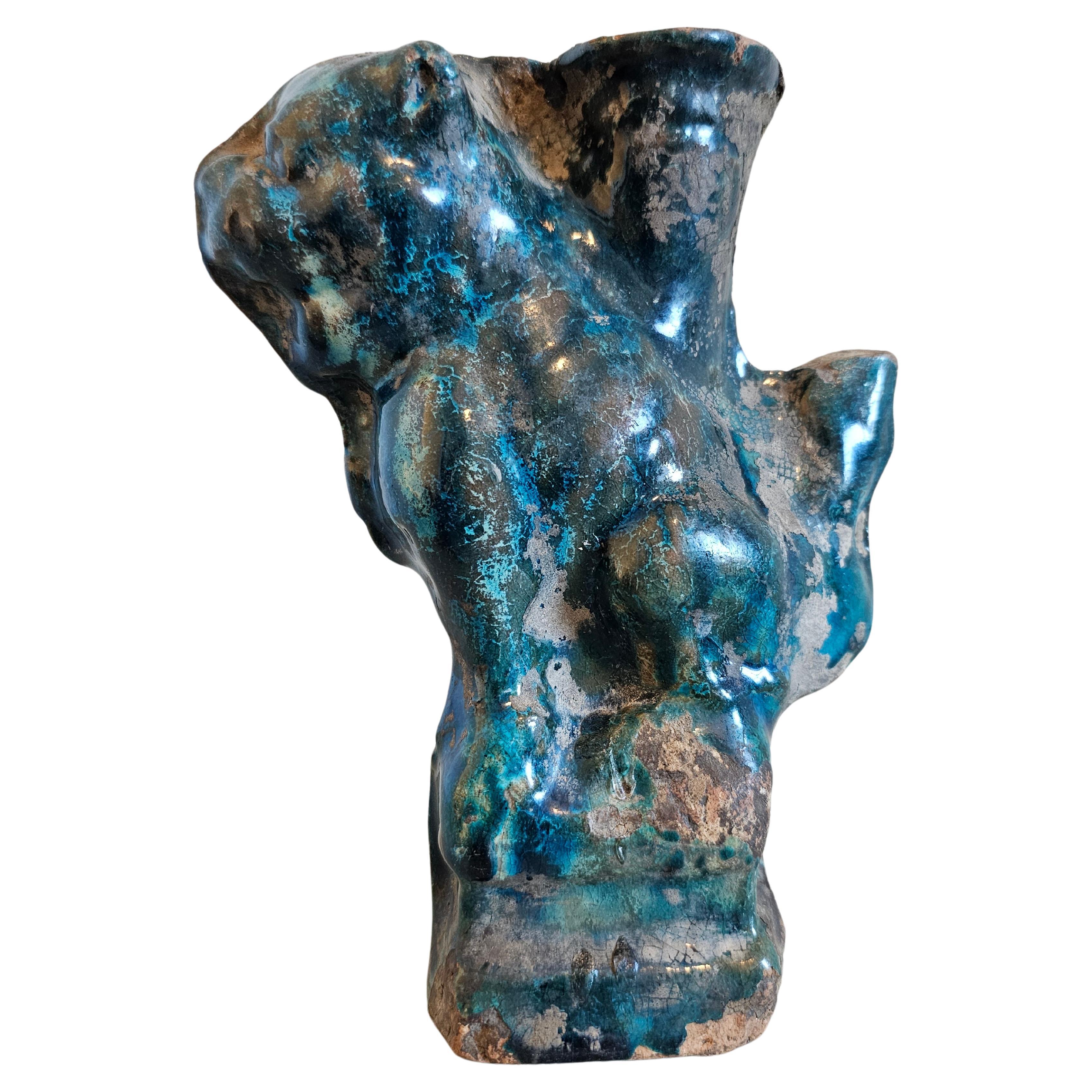 Chinese Song Dynasty Blue Glazed Foo Dog Lion Incense Burner Figure  For Sale