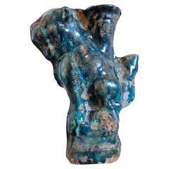 Used Chinese Song Dynasty Blue Glazed Foo Dog Lion Incense Burner Figure 