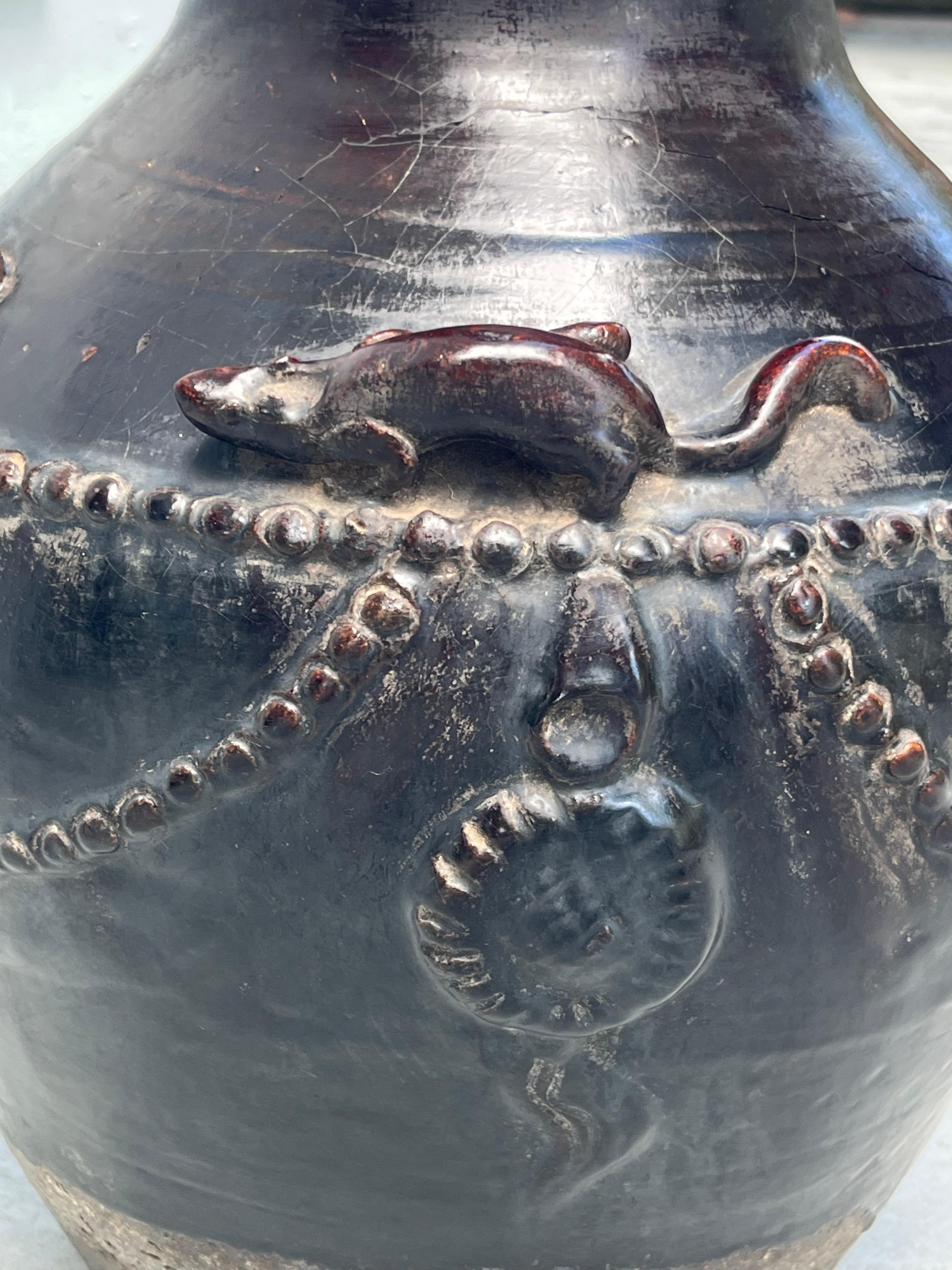 Smaltato Vaso di grano in gres smaltato nero e marrone della dinastia cinese Song Cizhou in vendita