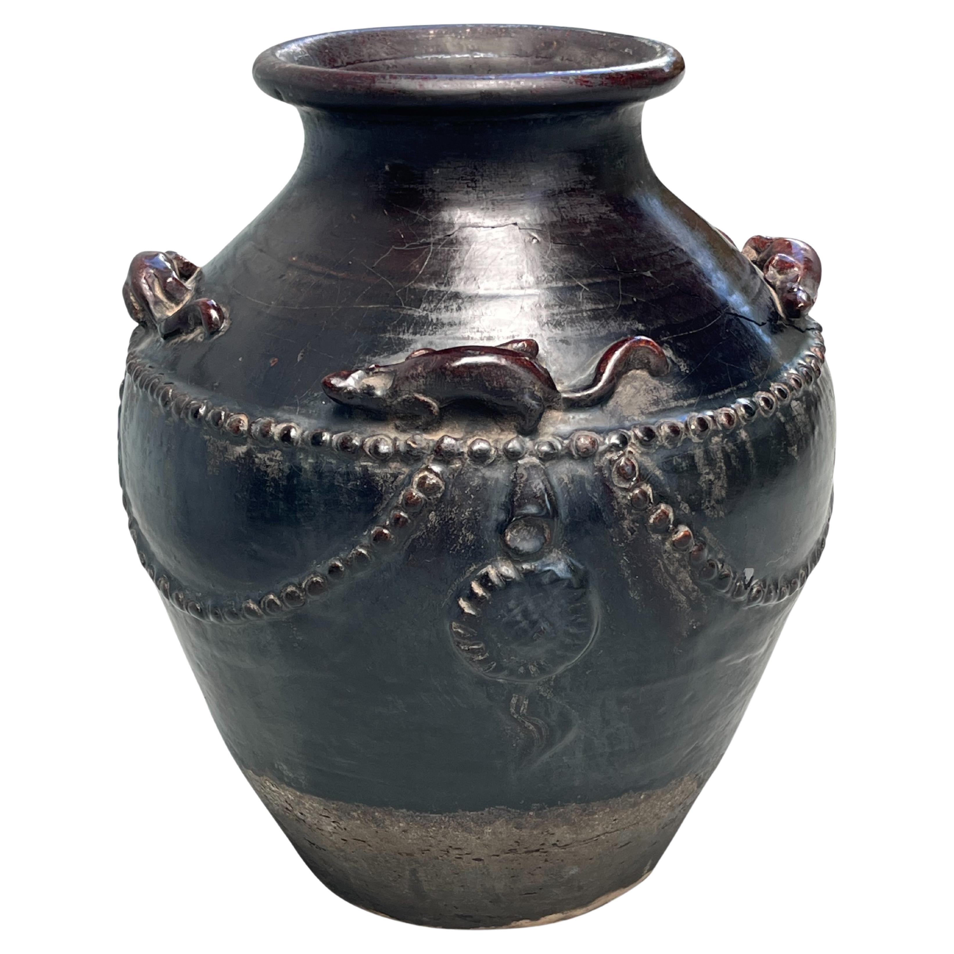 Vaso di grano in gres smaltato nero e marrone della dinastia cinese Song Cizhou in vendita