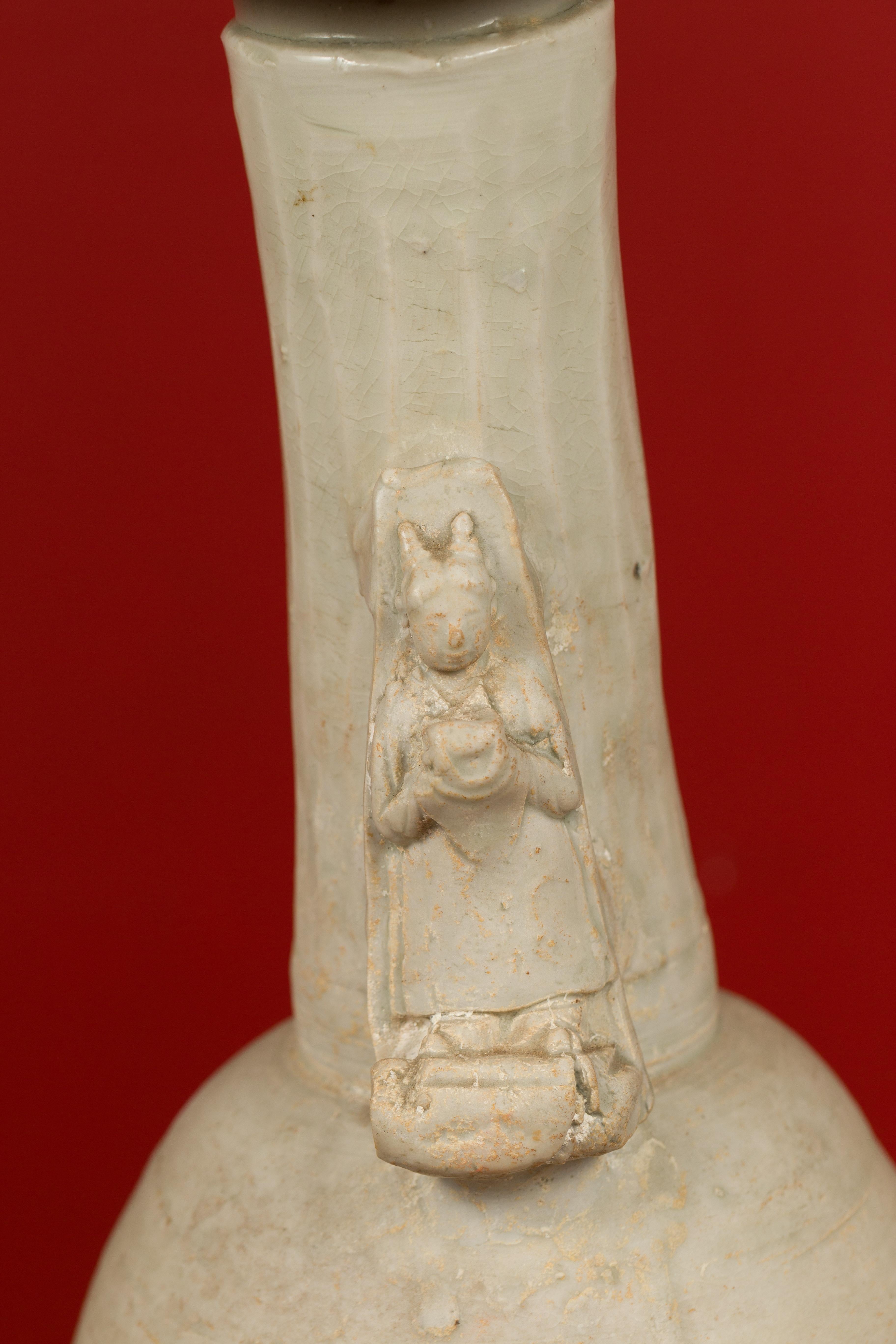 18th Century and Earlier Chinese Song Dynasty Glazed Porcelain Funerary Vase with Ritual Attendant