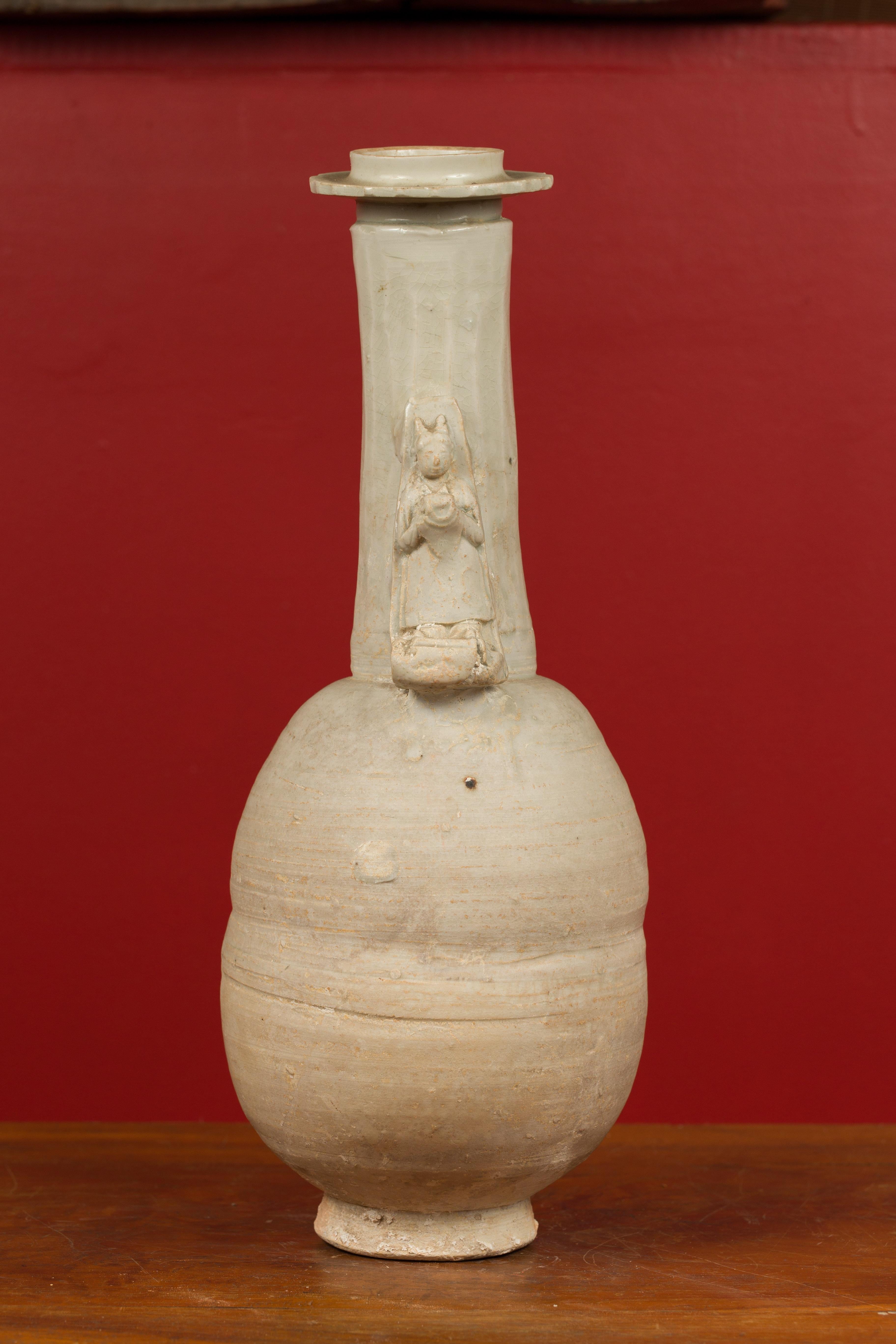 Chinese Song Dynasty Glazed Porcelain Funerary Vase with Ritual Attendant 2