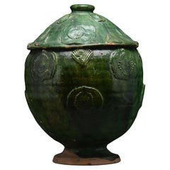 Used Chinese Song Dynasty Green Glazed Buddhist Funerary Jar and Cover - TL Tested
