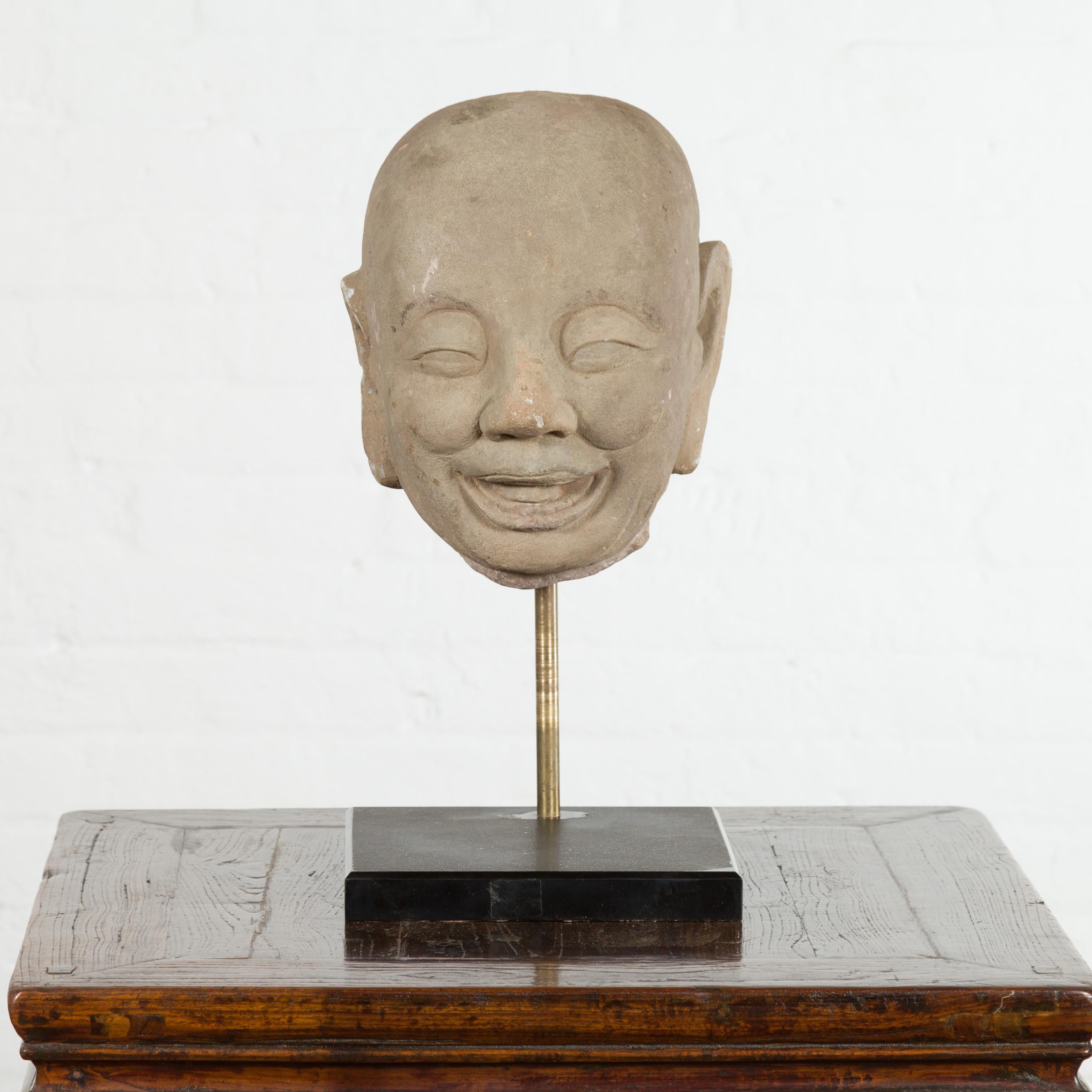 18th Century and Earlier Chinese Song Dynasty Hand-Carved Limestone Head of a Lohan circa 960 to 1279 AD