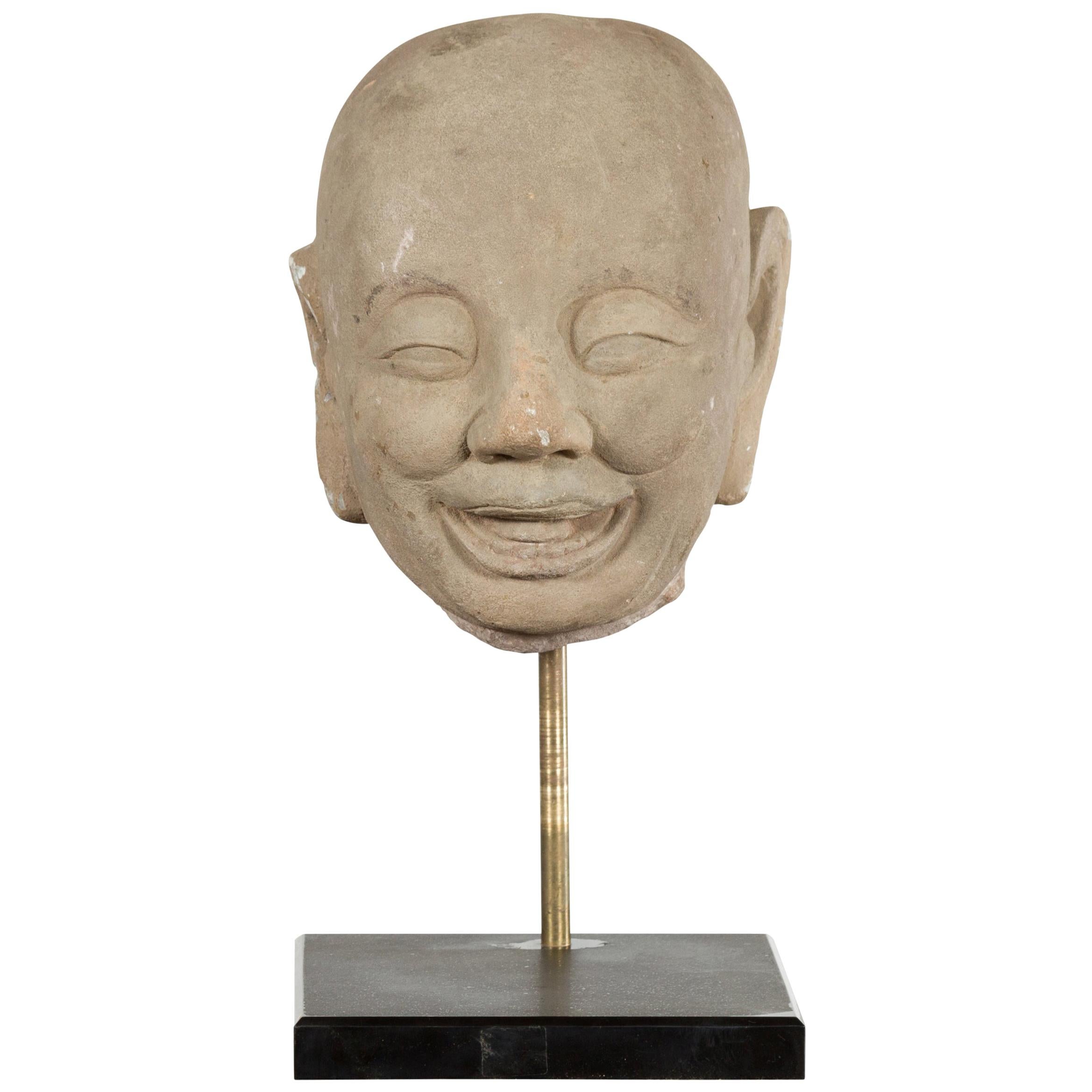 Chinese Song Dynasty Hand-Carved Limestone Head of a Lohan circa 960 to 1279 AD