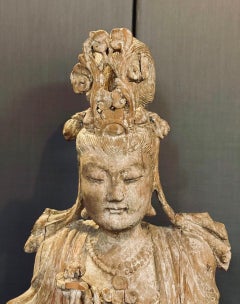 Chinese Song Dynasty Polychrome Wood Guanyin Figure, 13th Century