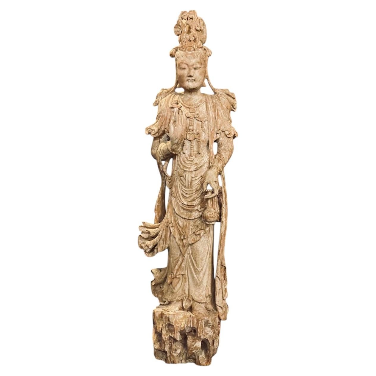 Chinese Song Dynasty Polychrome Wood Guanyin Figure, 13th Century