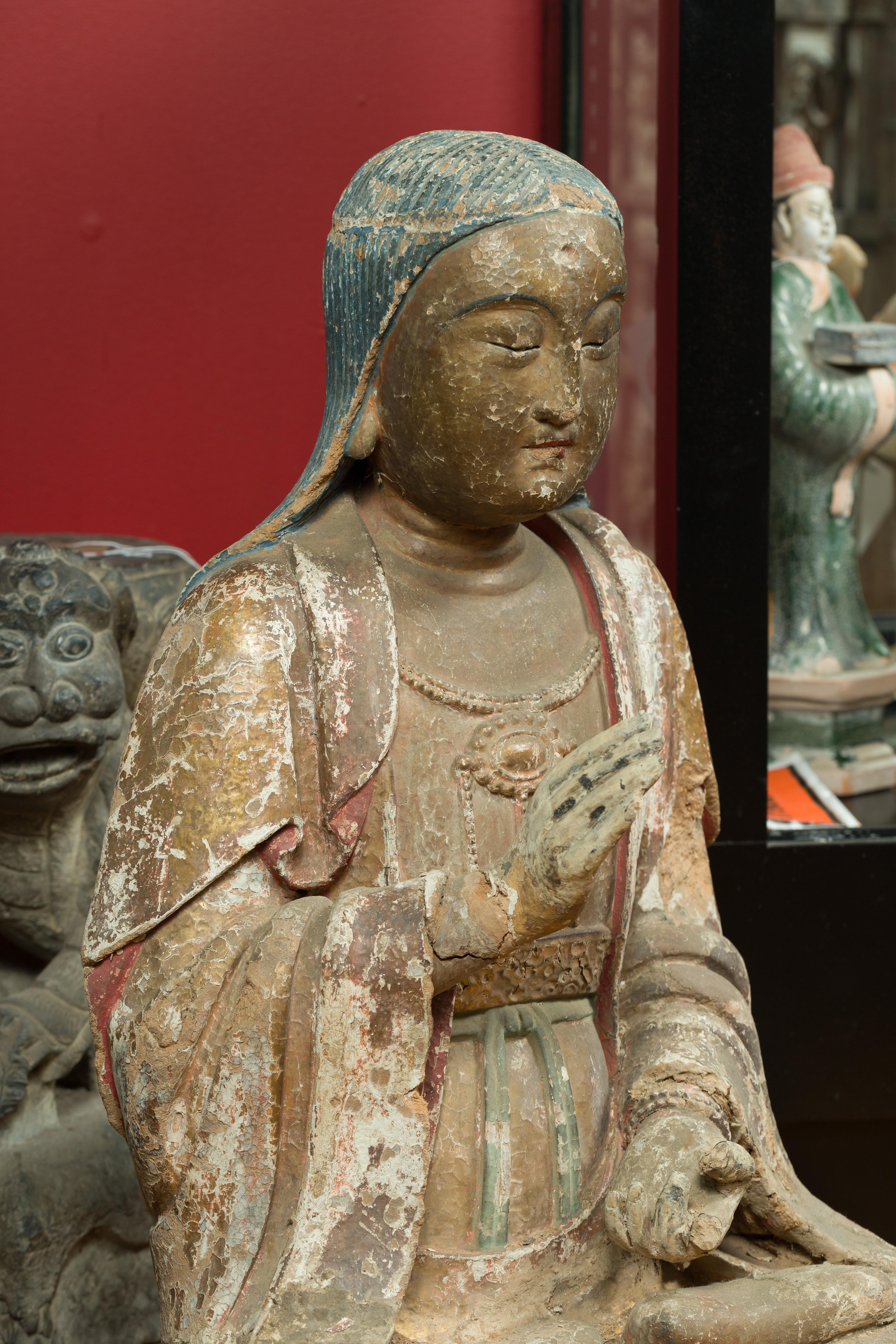 Chinese Song Dynasty Stucco Sculpture of Guanyin, Bodhisattva of Compassion 6