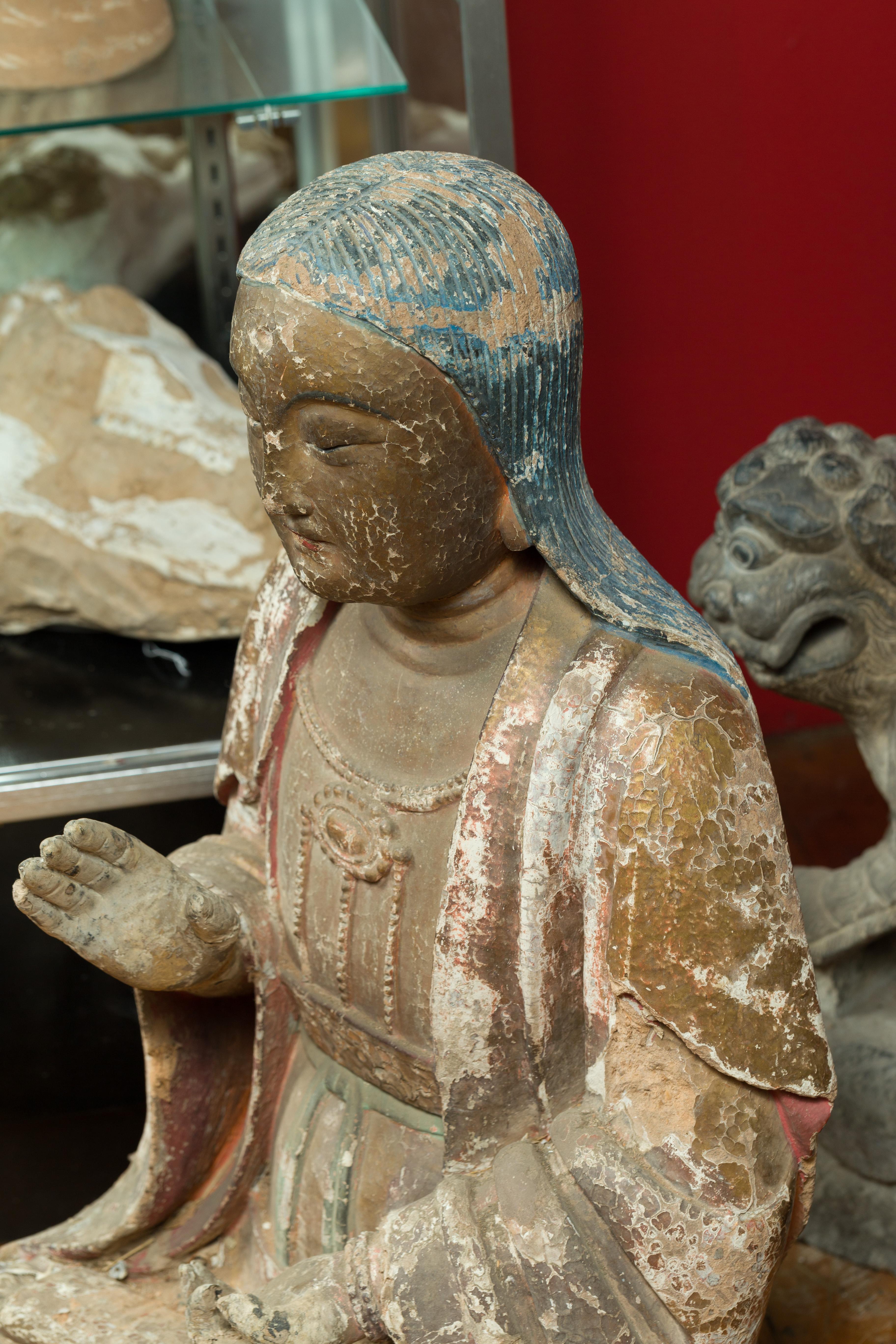 Chinese Song Dynasty Stucco Sculpture of Guanyin, Bodhisattva of Compassion 7