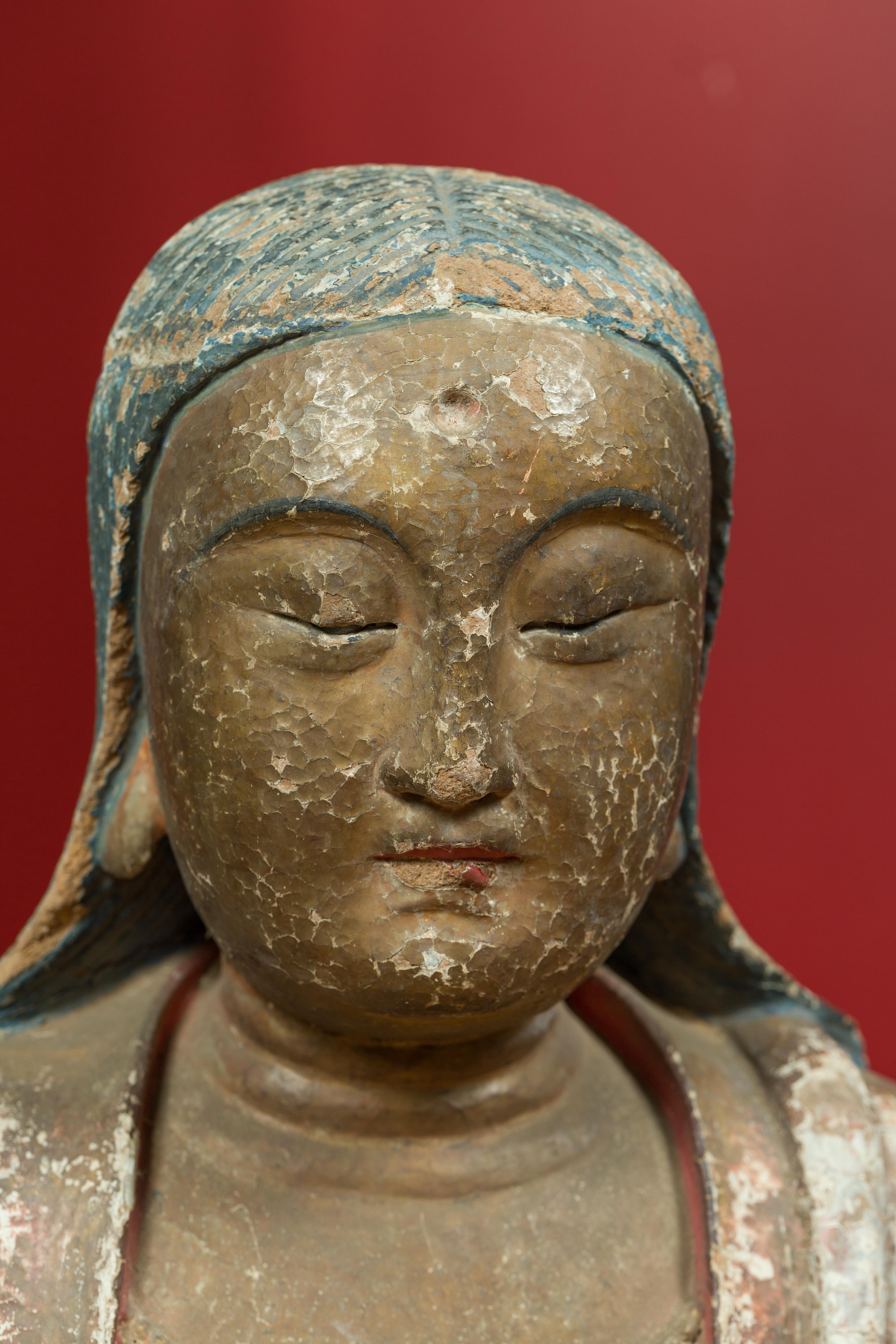 Chinese Song Dynasty Stucco Sculpture of Guanyin, Bodhisattva of Compassion In Good Condition In Yonkers, NY