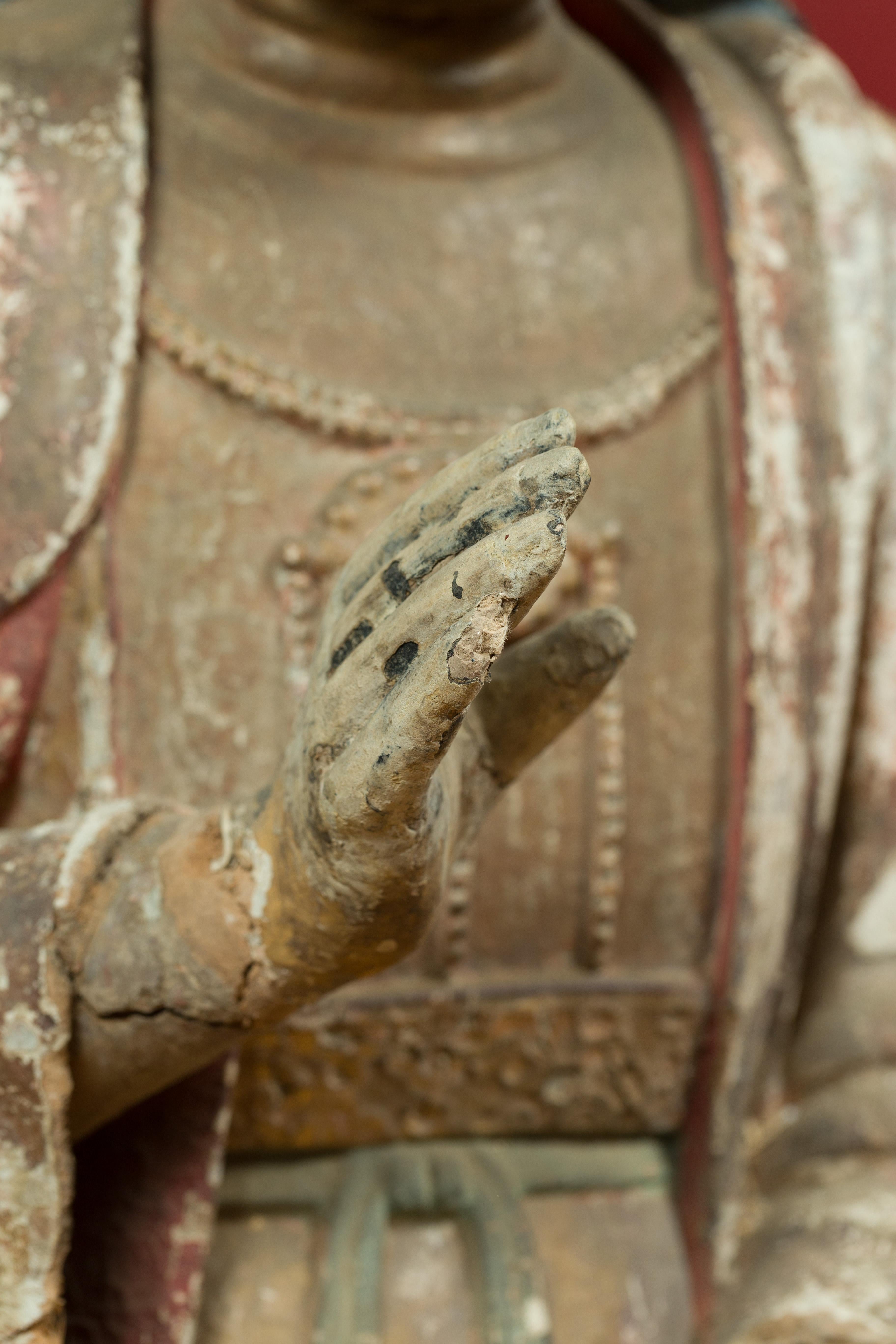 18th Century and Earlier Chinese Song Dynasty Stucco Sculpture of Guanyin, Bodhisattva of Compassion