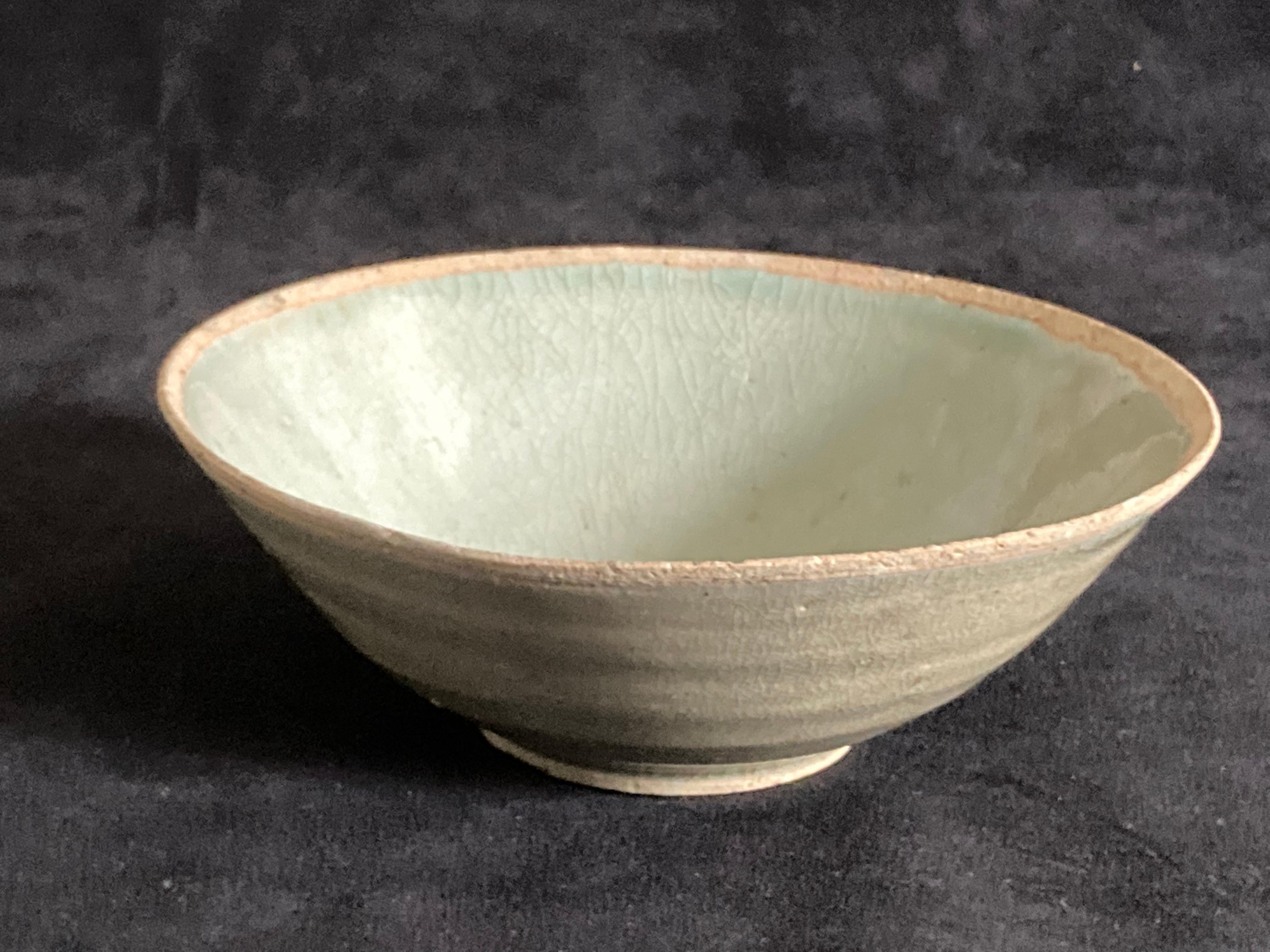 A Chinese Song period celadon glazed bowl.

Really nicely thinly potted example with craquelure due to age.

Provenance: From a private London collection.