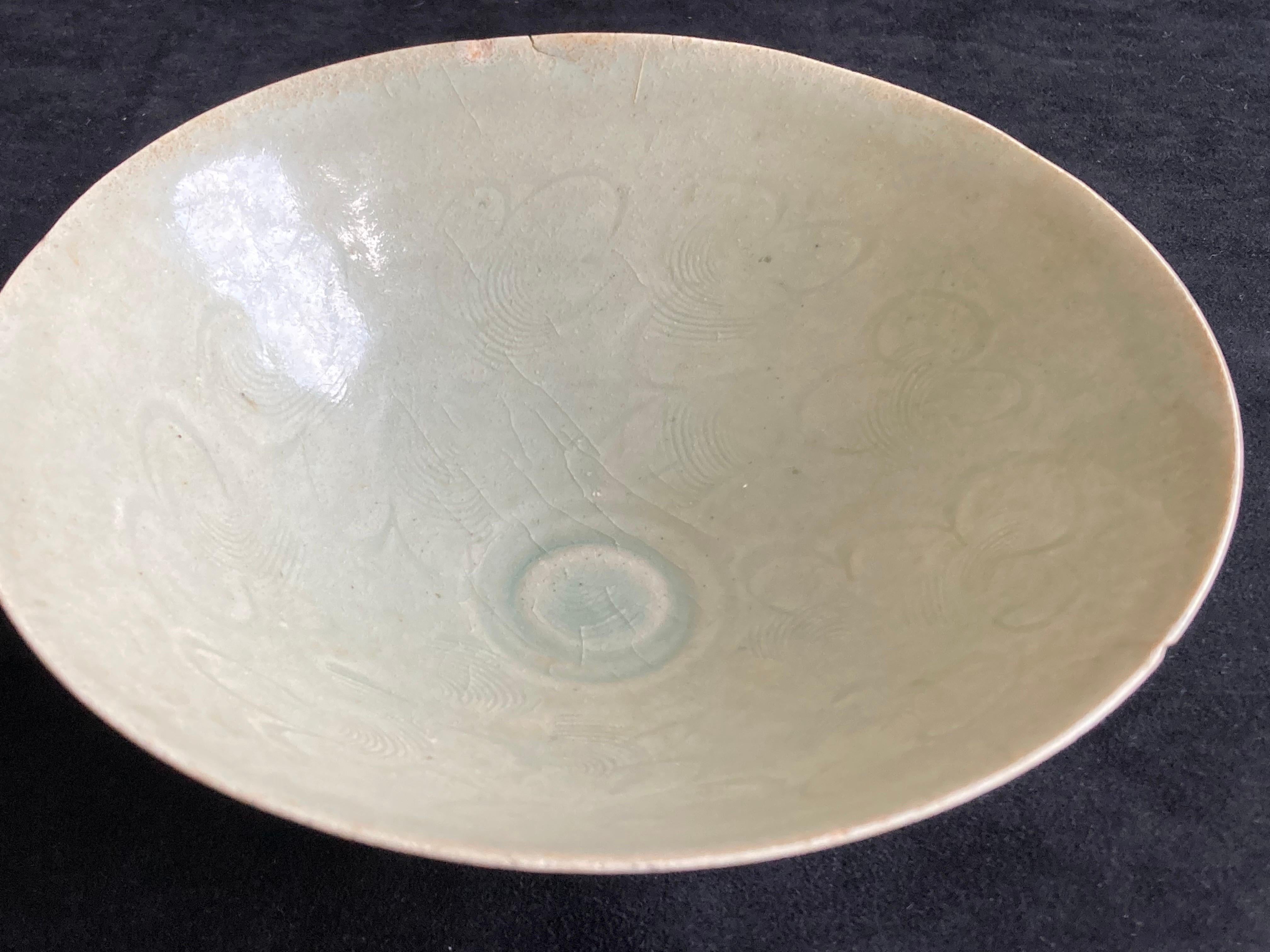 18th Century and Earlier Chinese Song Period Celadon Glazed Bowl For Sale