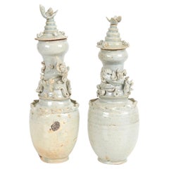 Chinese Song to Yuan Dynasty Celadon Funerary Jars