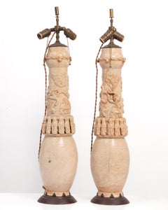 Chinese Song Yuan Dynasty 13th 14th Century Qinghai Funerary Jars Lamps a Pair