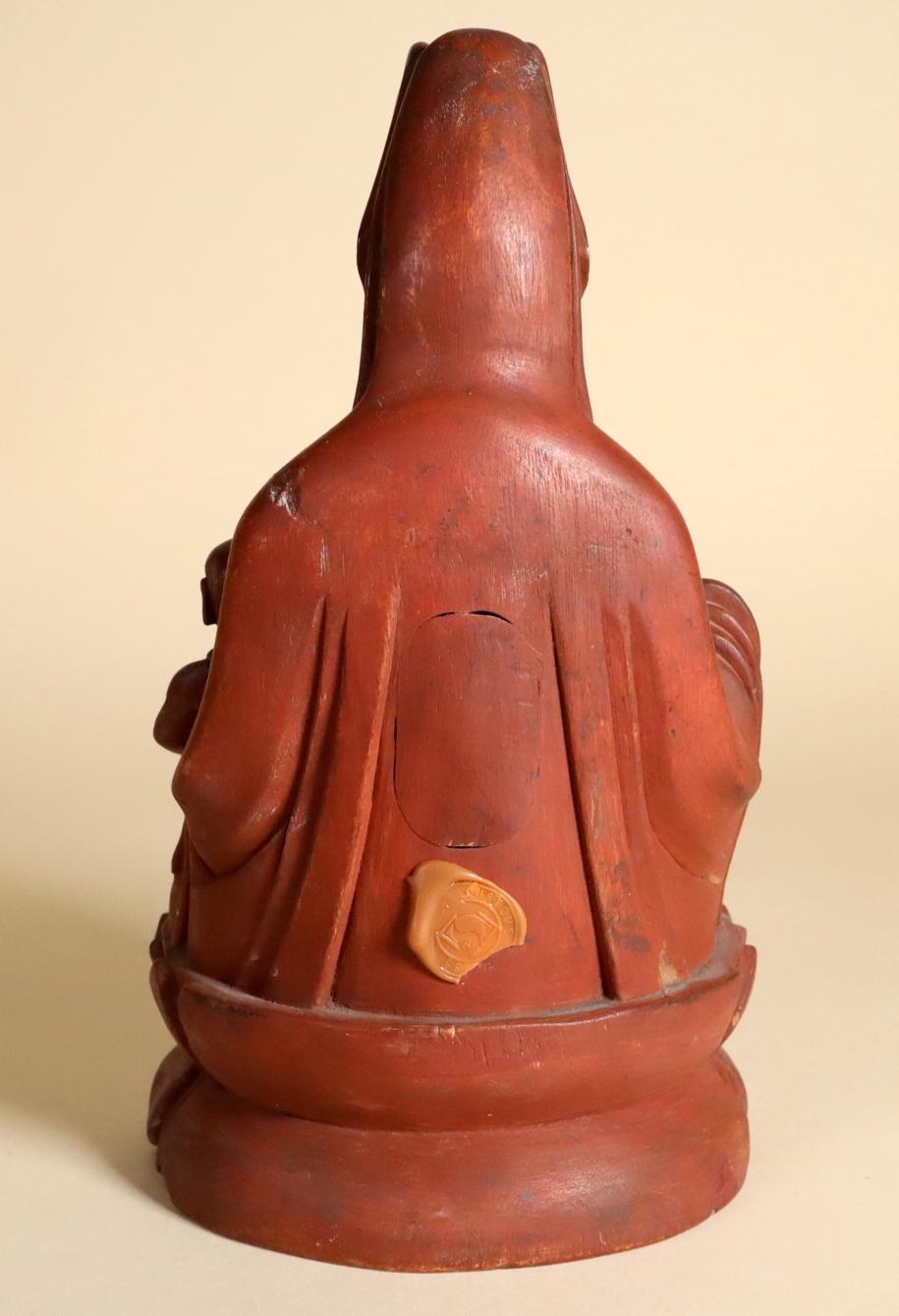 Hand-Carved Chinese Songzi Guanyin Wood Carving with Secret Compartment Quan or Guan Yin For Sale