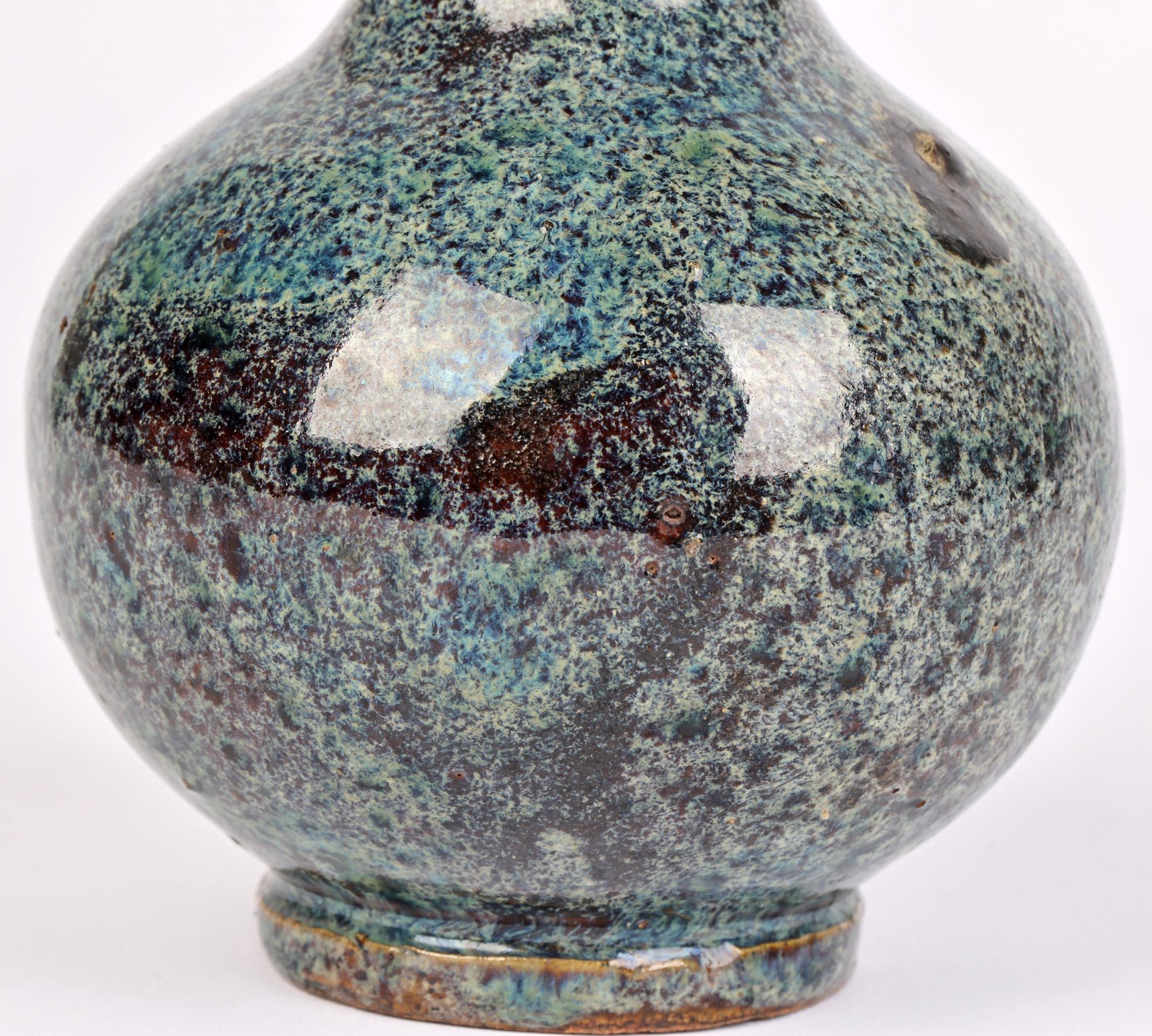 Stoneware Chinese Speckle Glazed Onion Shape Bottle Shaped Vase For Sale