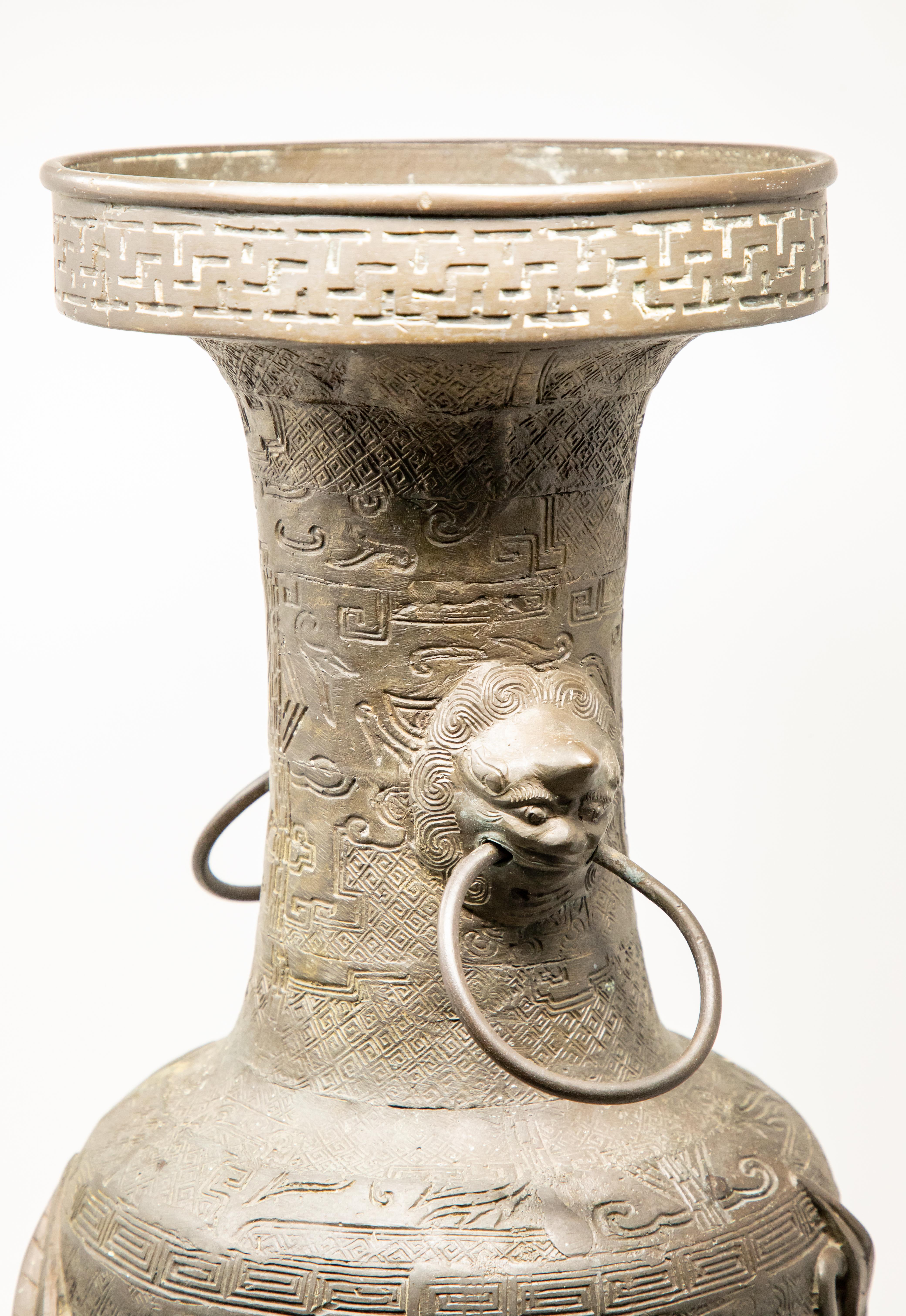 19th Century Chinese Spelter Urn, 20th Century For Sale