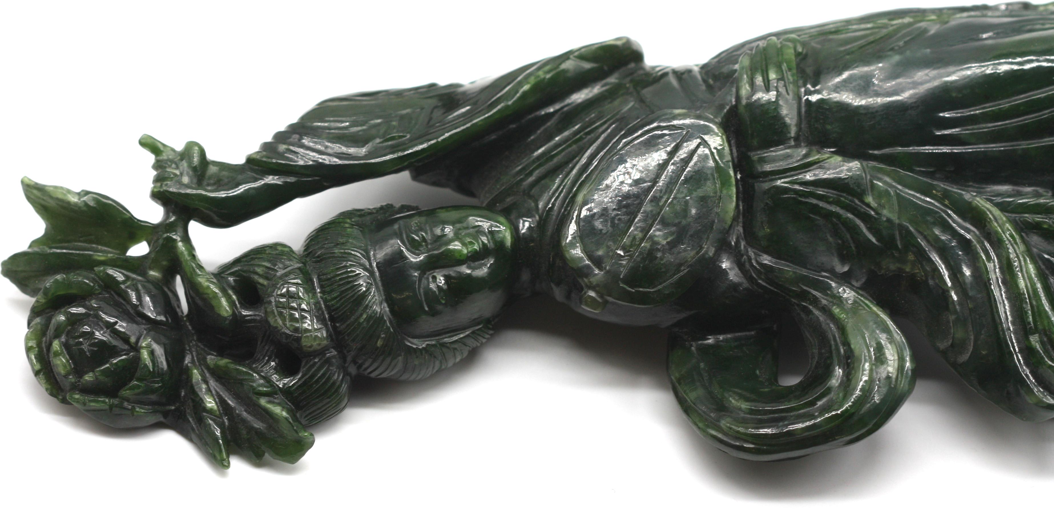 20th Century Chinese Spinach Green Jade Figure of a Beauty For Sale