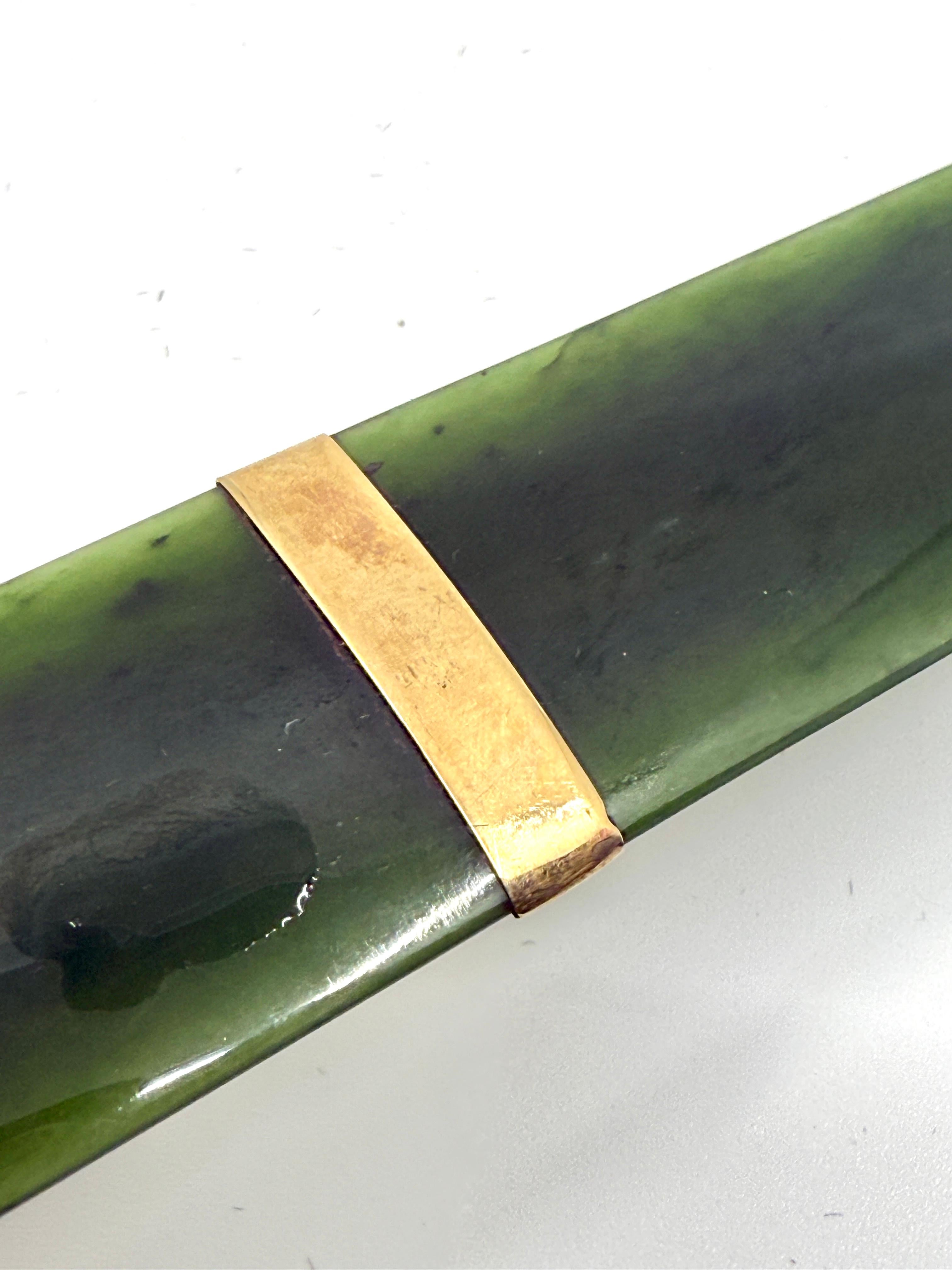 Hand-Crafted Chinese Spinach Jade and Gold Page Turner with a small Agate Page Turner For Sale