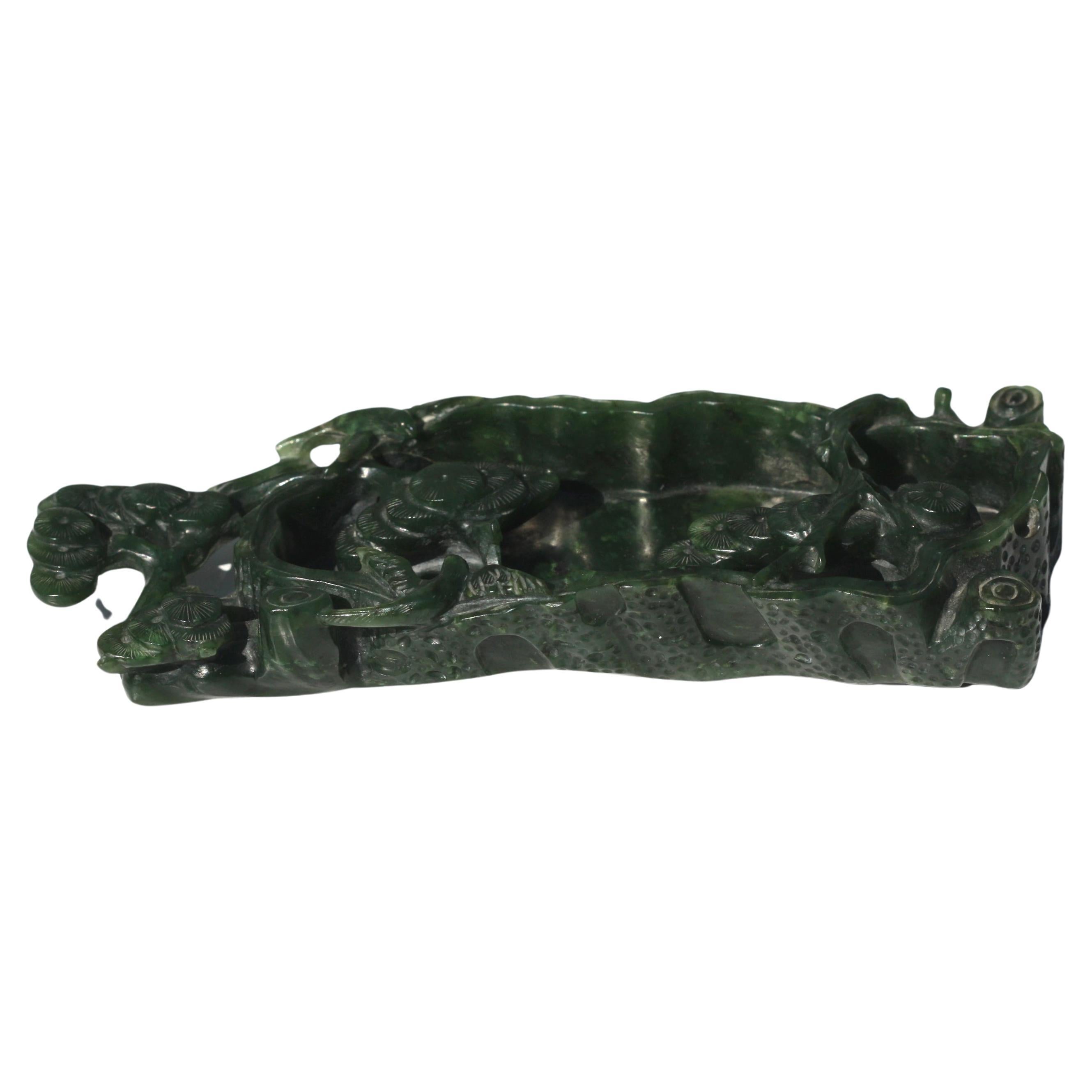 Lave-pinceau chinois en jade épinard