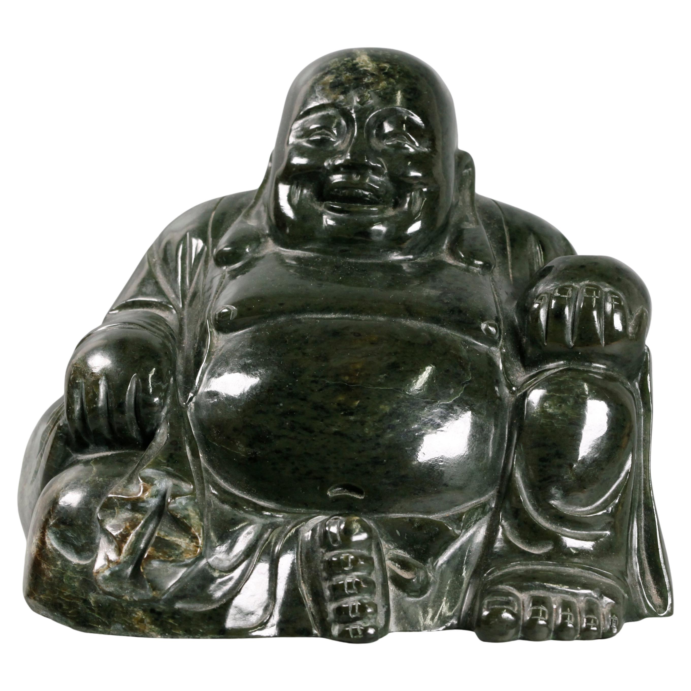 Chinese spinach jade carving of Hotai Buddha