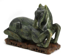 Chinese Spinach Jade Recumbent Horse