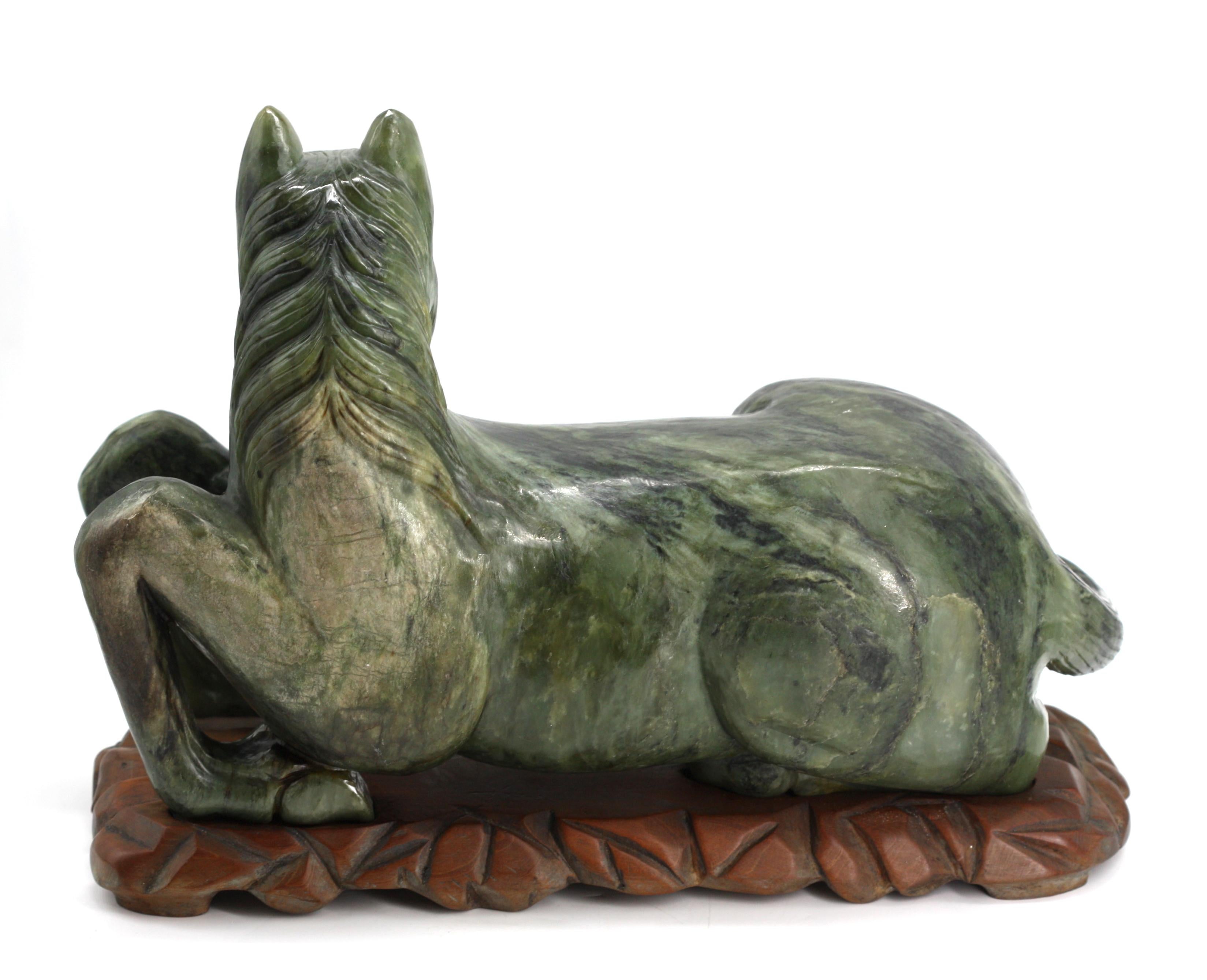 20th Century Chinese Spinach Jade Recumbent Horse For Sale