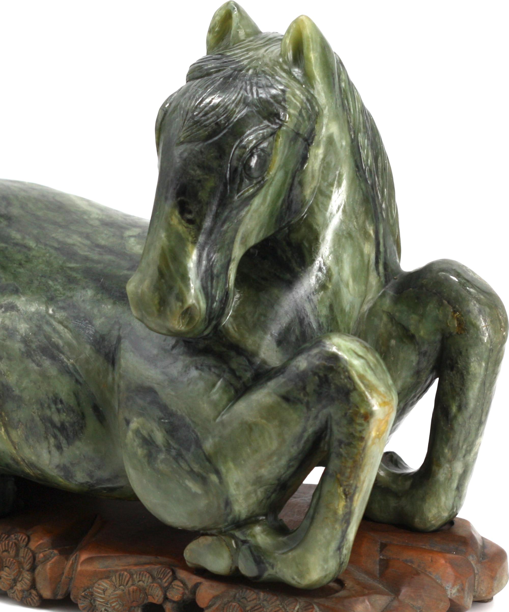 Chinese Spinach Jade Recumbent Horse For Sale 1