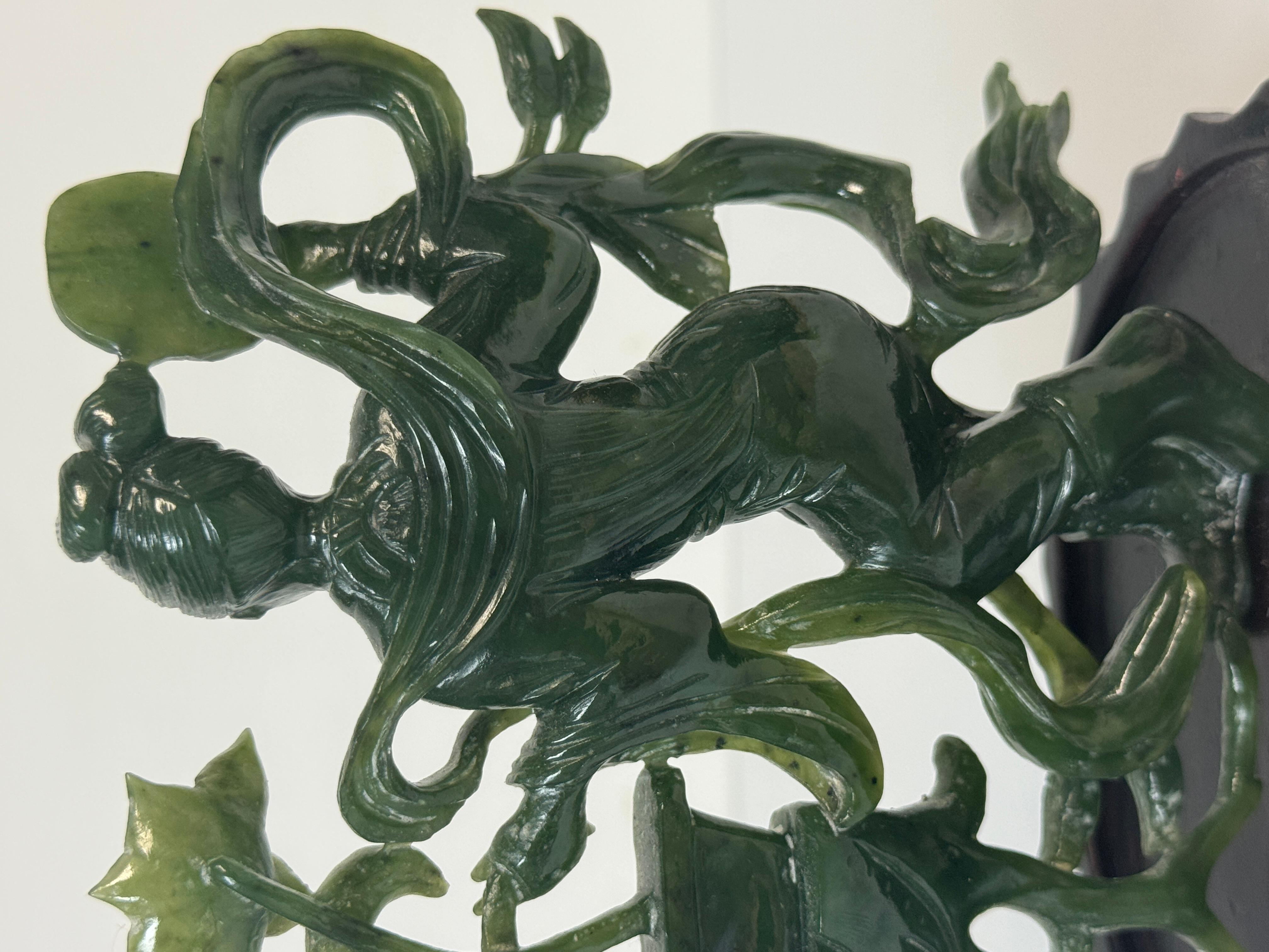 Chinese Spinach Nephrite Jade Immortal with Lotus, Mid-20th Century For Sale 5