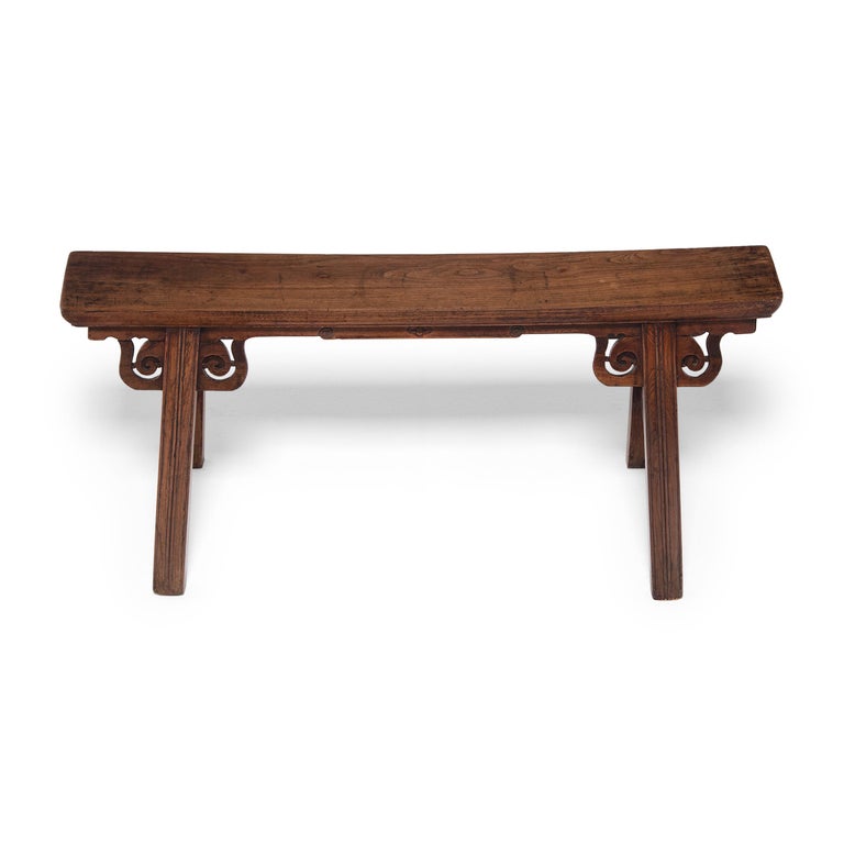 20th Century Chinese Splayed Leg Bench with Spiral Spandrels, c. 1900 For Sale