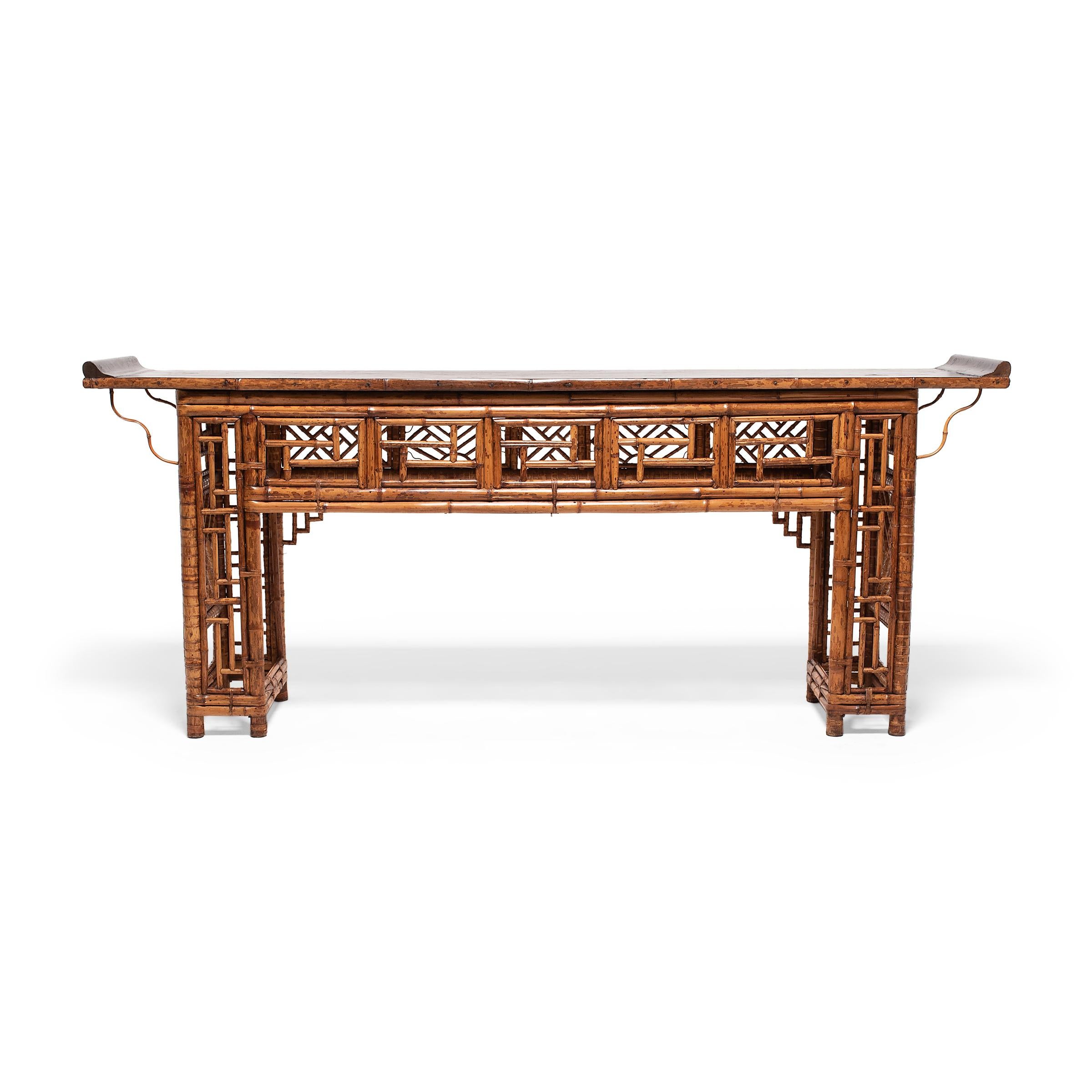 Lacquered Chinese Spotted Bamboo Altar Table, C. 1850
