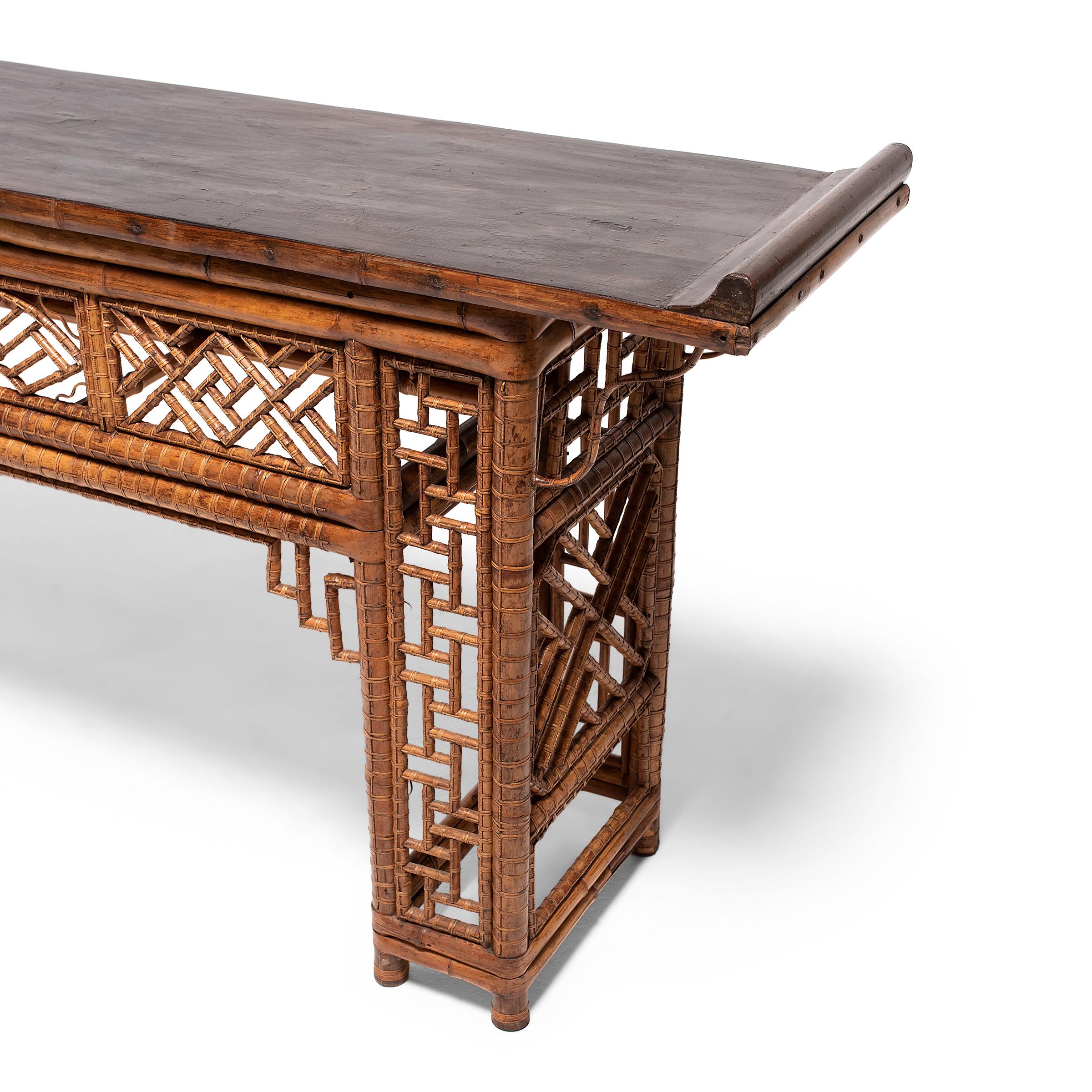 19th Century Chinese Spotted Bamboo Altar Table, C. 1850