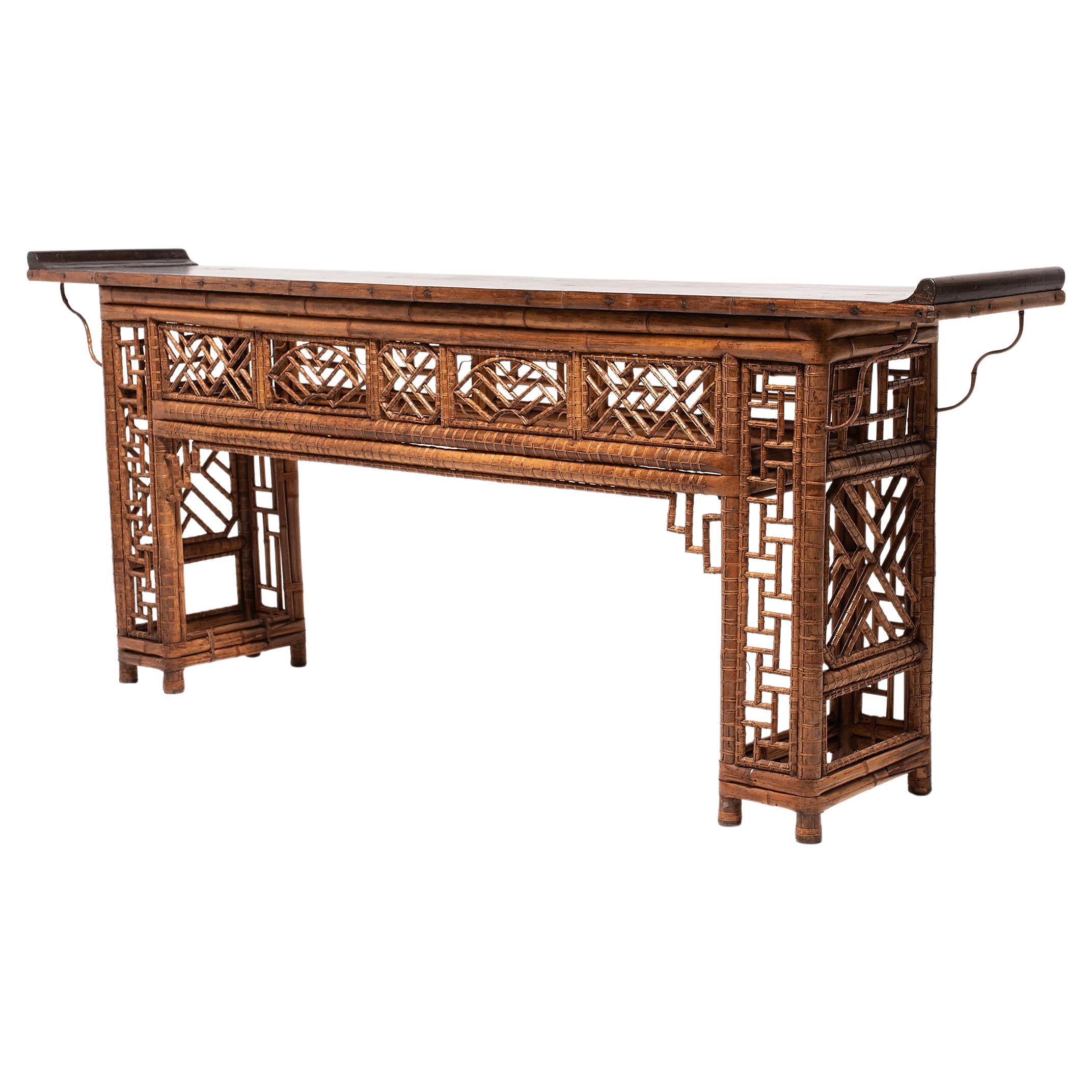 Chinese Spotted Bamboo Altar Table, C. 1850